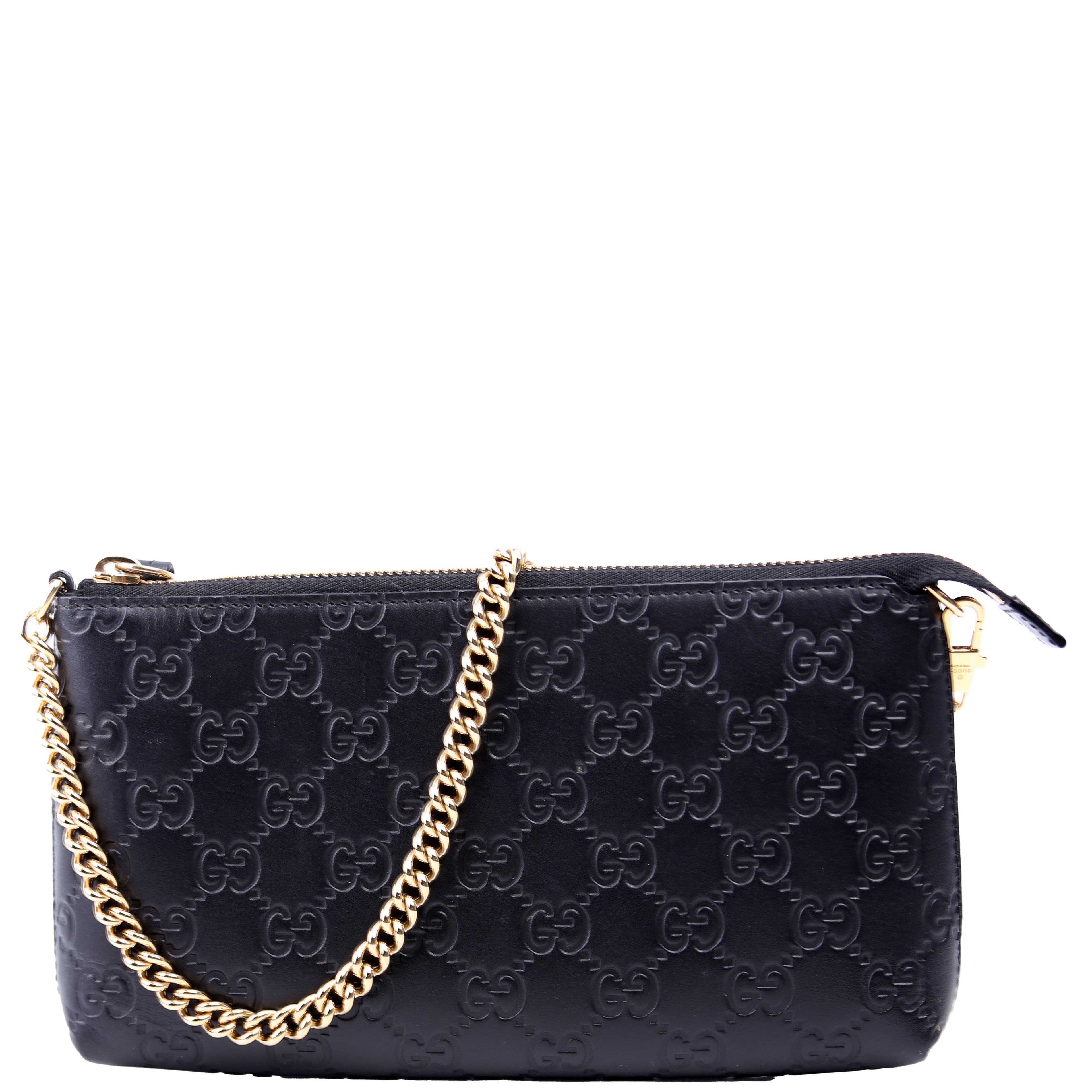 428449 GG Leather Wristlet Black