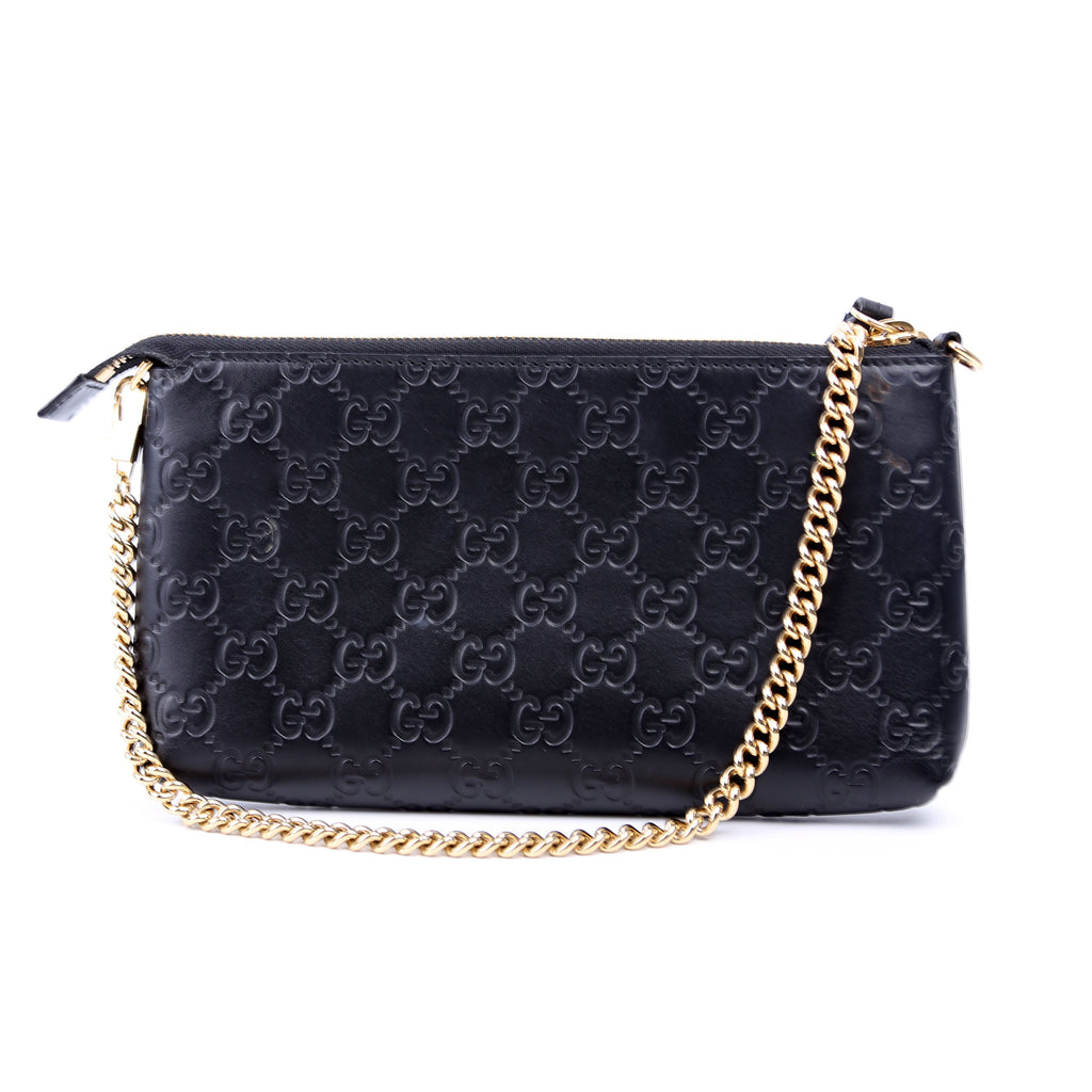428449 GG Leather Wristlet Black