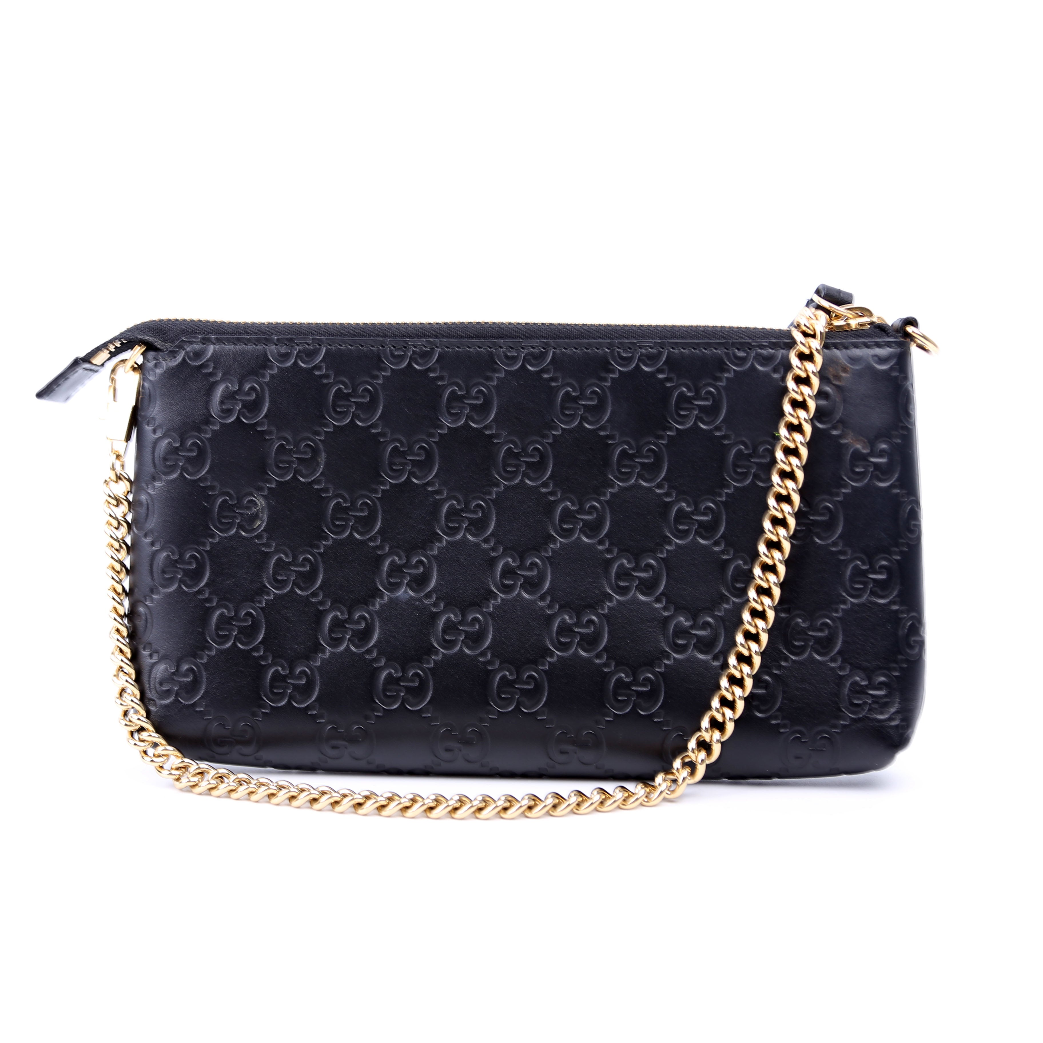 428449 GG Leather Wristlet Black