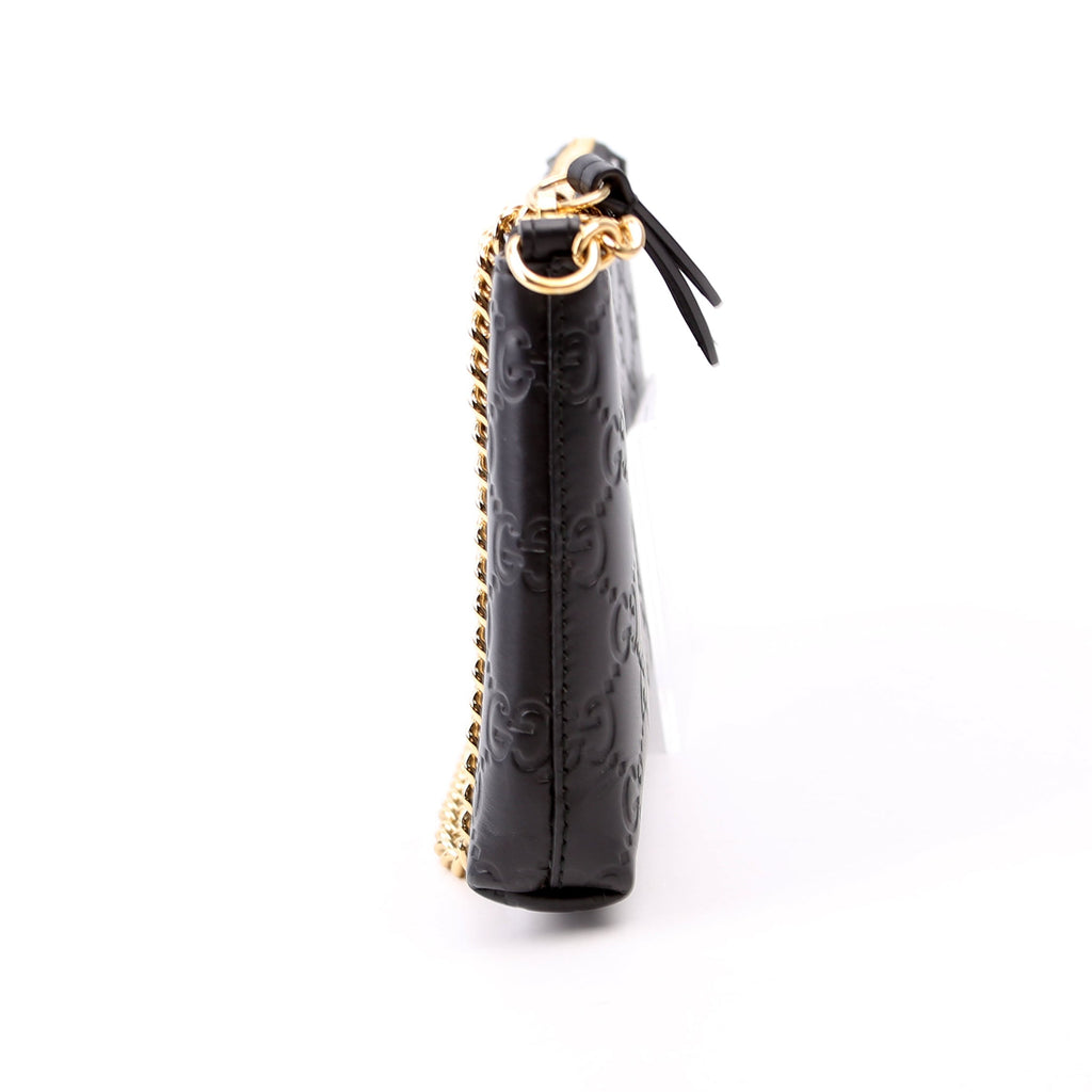 428449 GG Leather Wristlet Black