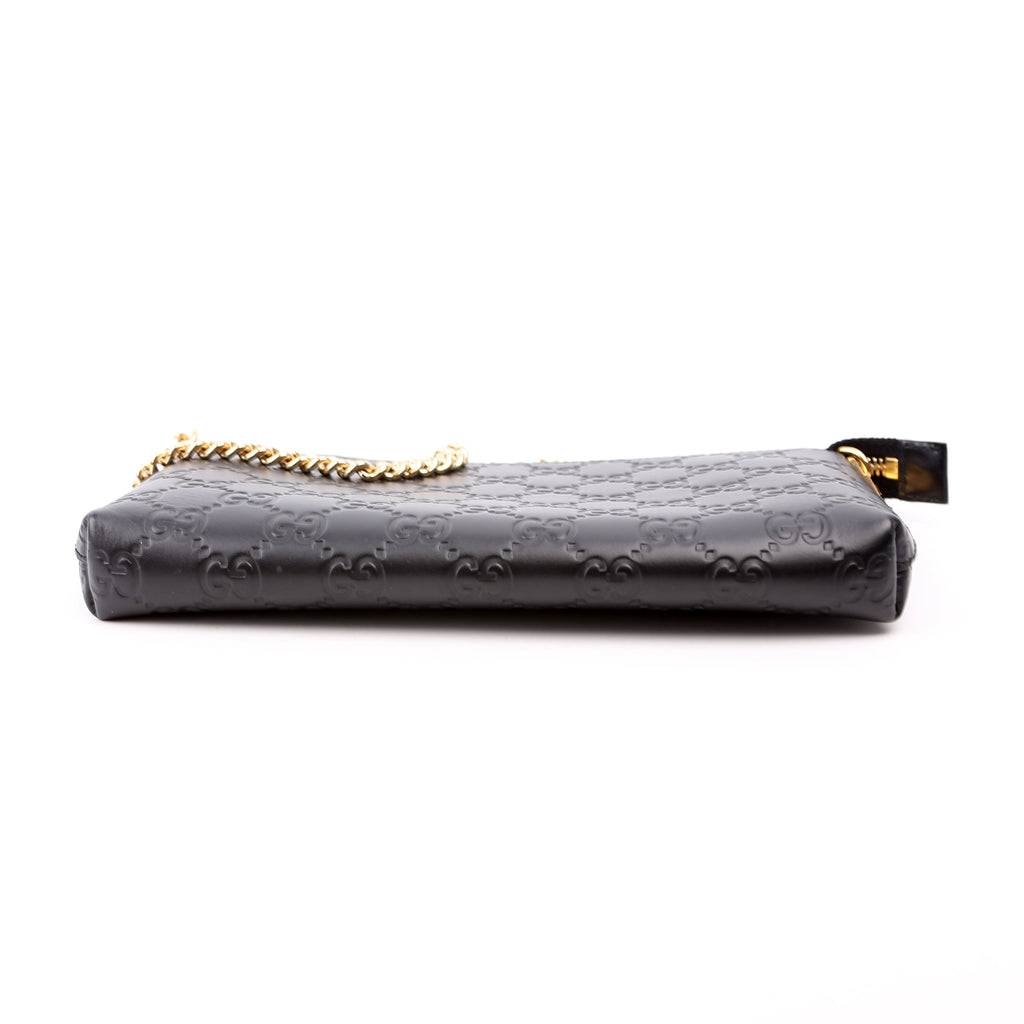 428449 GG Leather Wristlet Black