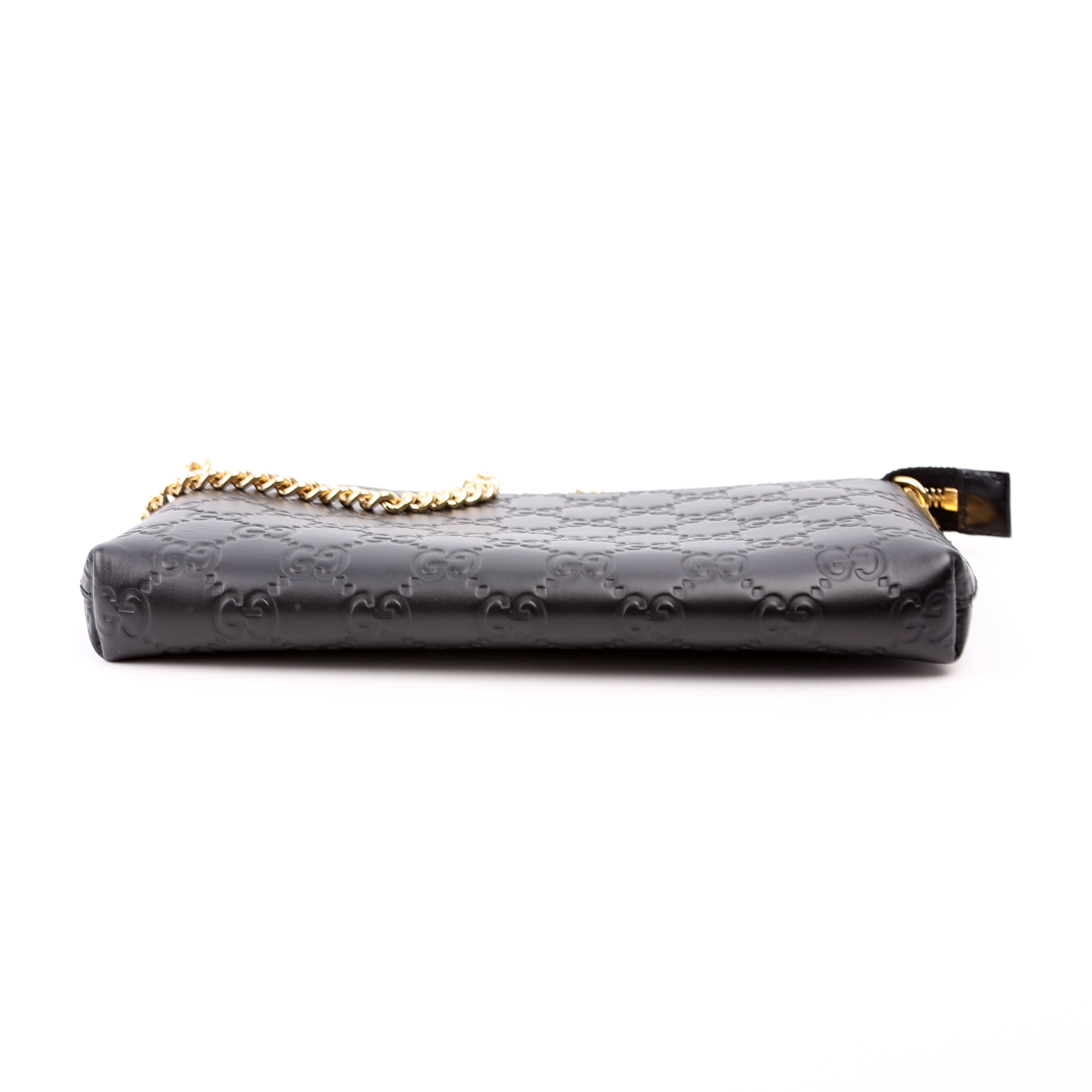 428449 GG Leather Wristlet Black
