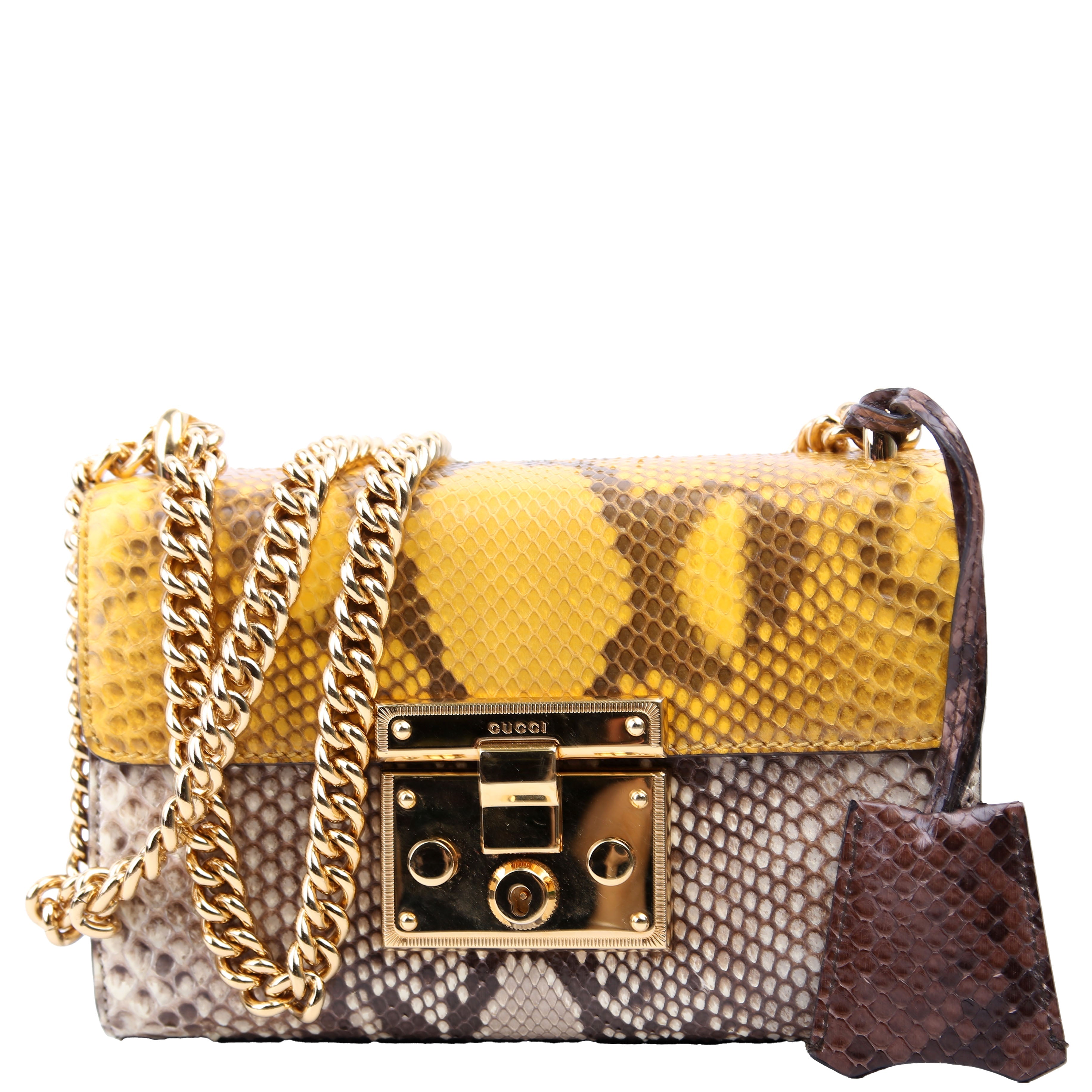 409487 Padlock Snakeskin Small Beige/Yellow