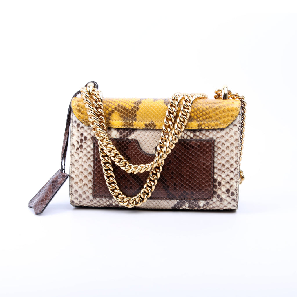 409487 Padlock Snakeskin Small Beige/Yellow