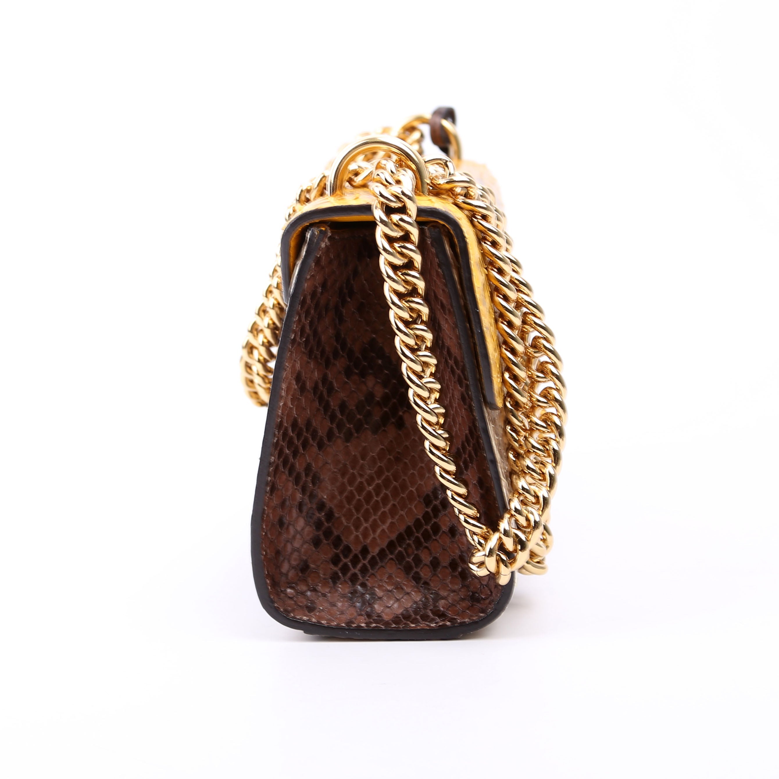 409487 Padlock Snakeskin Small Beige/Yellow