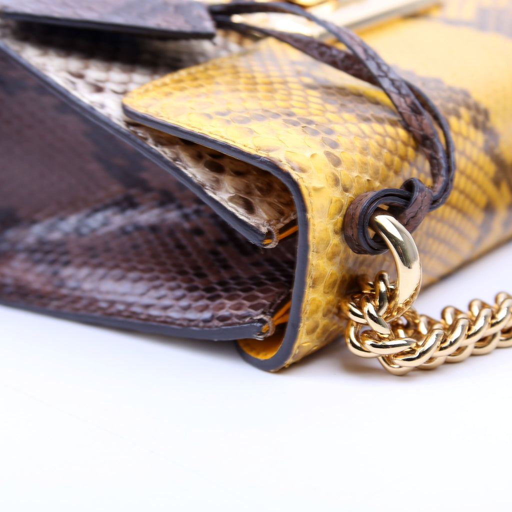 409487 Padlock Snakeskin Small Beige/Yellow