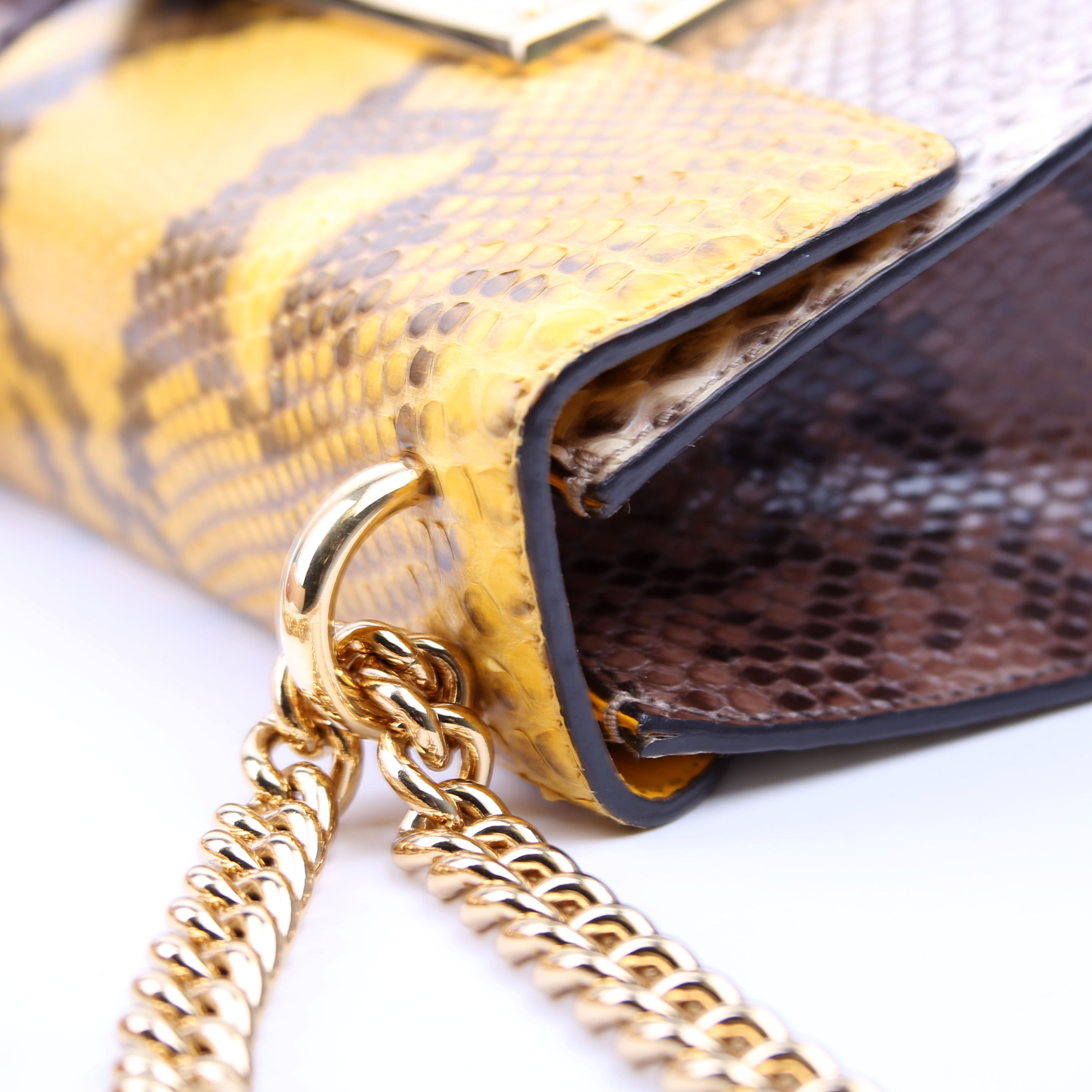 409487 Padlock Snakeskin Small Beige/Yellow