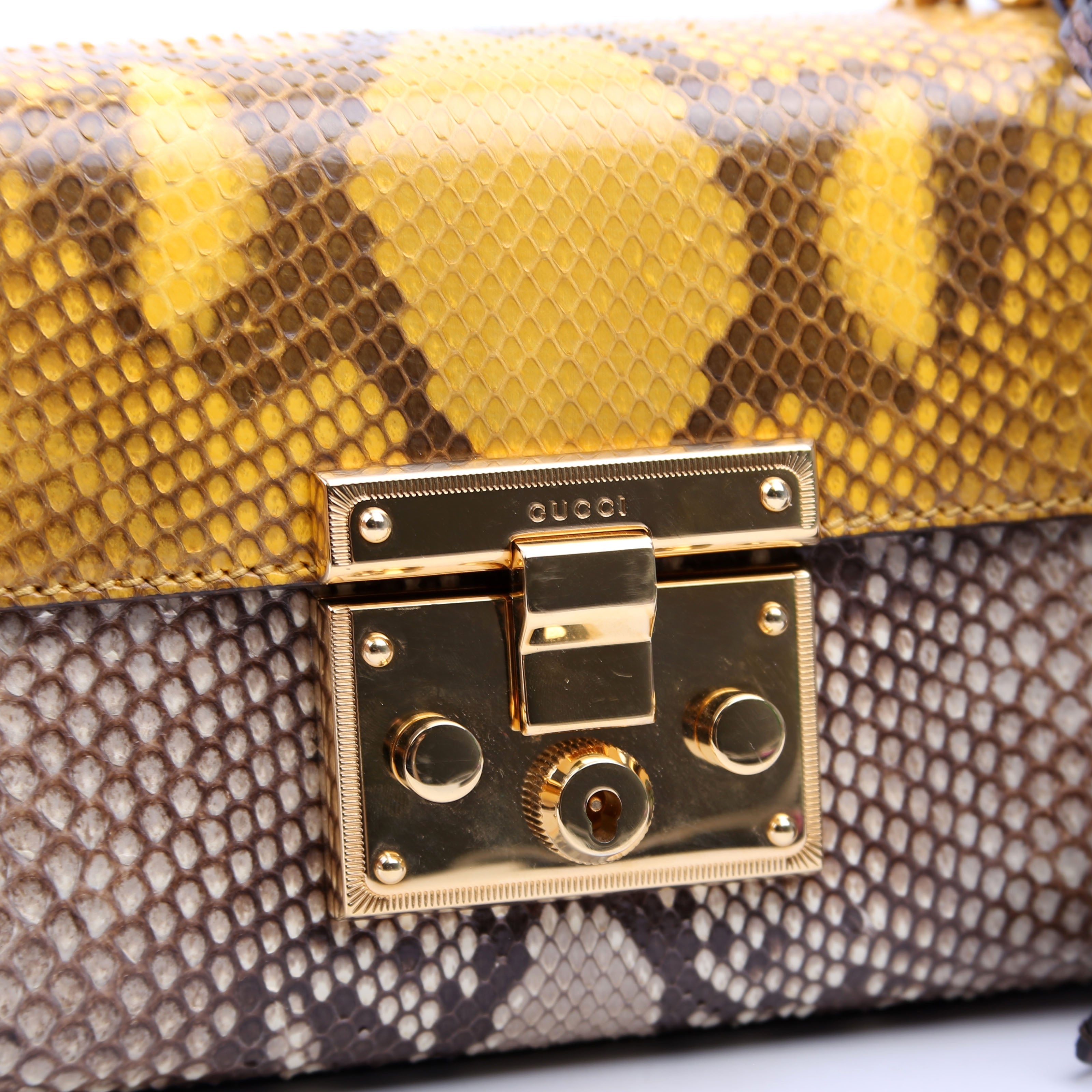 409487 Padlock Snakeskin Small Beige/Yellow