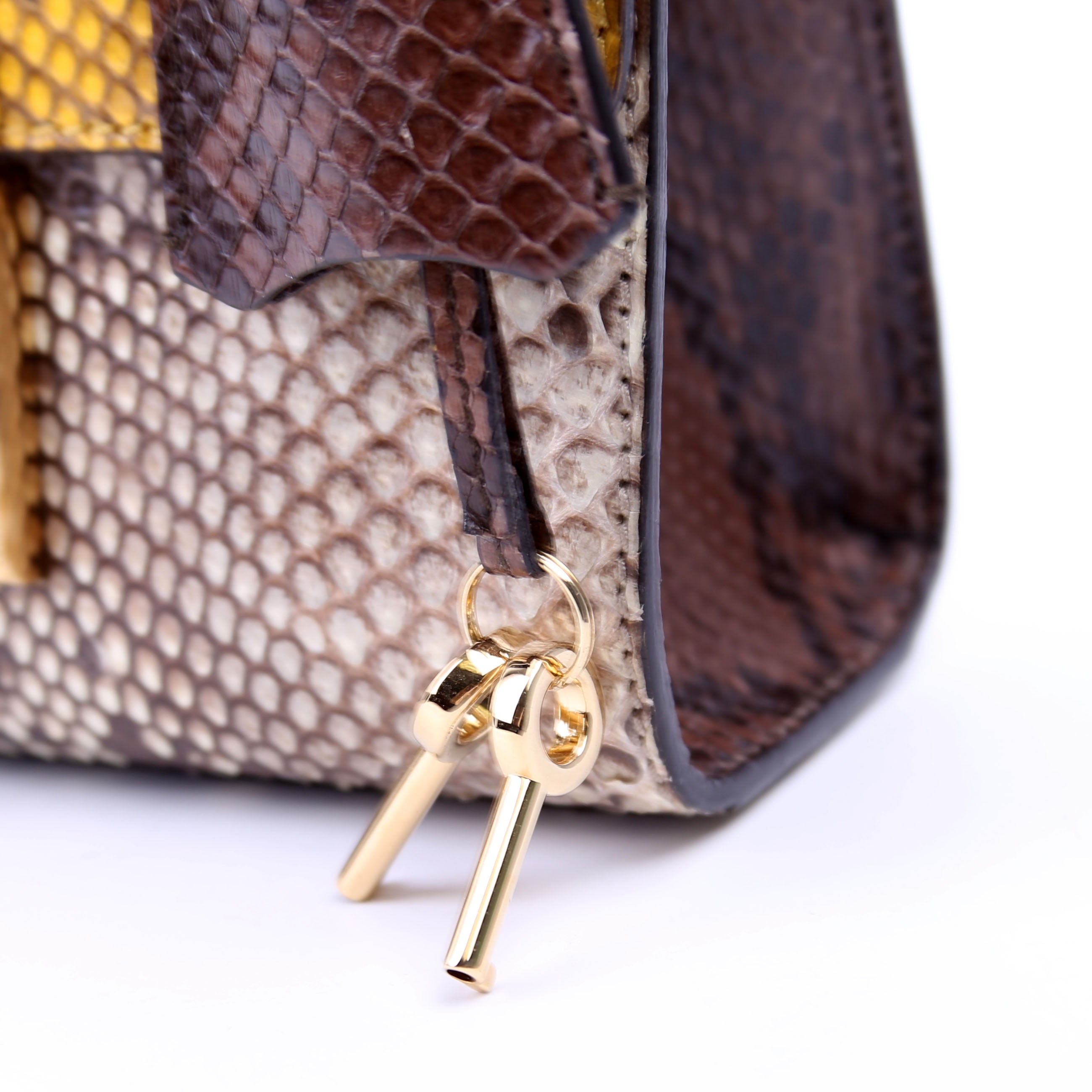 409487 Padlock Snakeskin Small Beige/Yellow