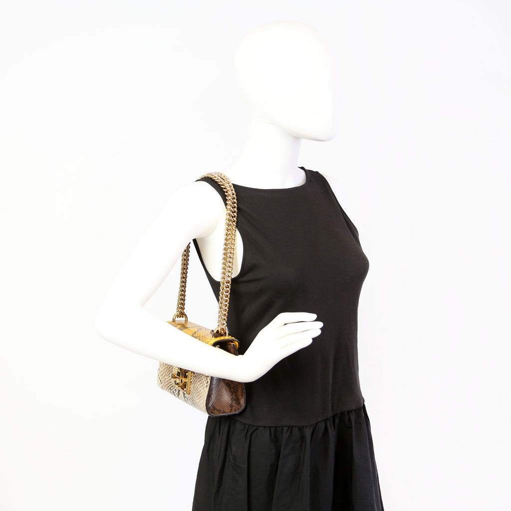 409487 Padlock Snakeskin Small Beige/Yellow