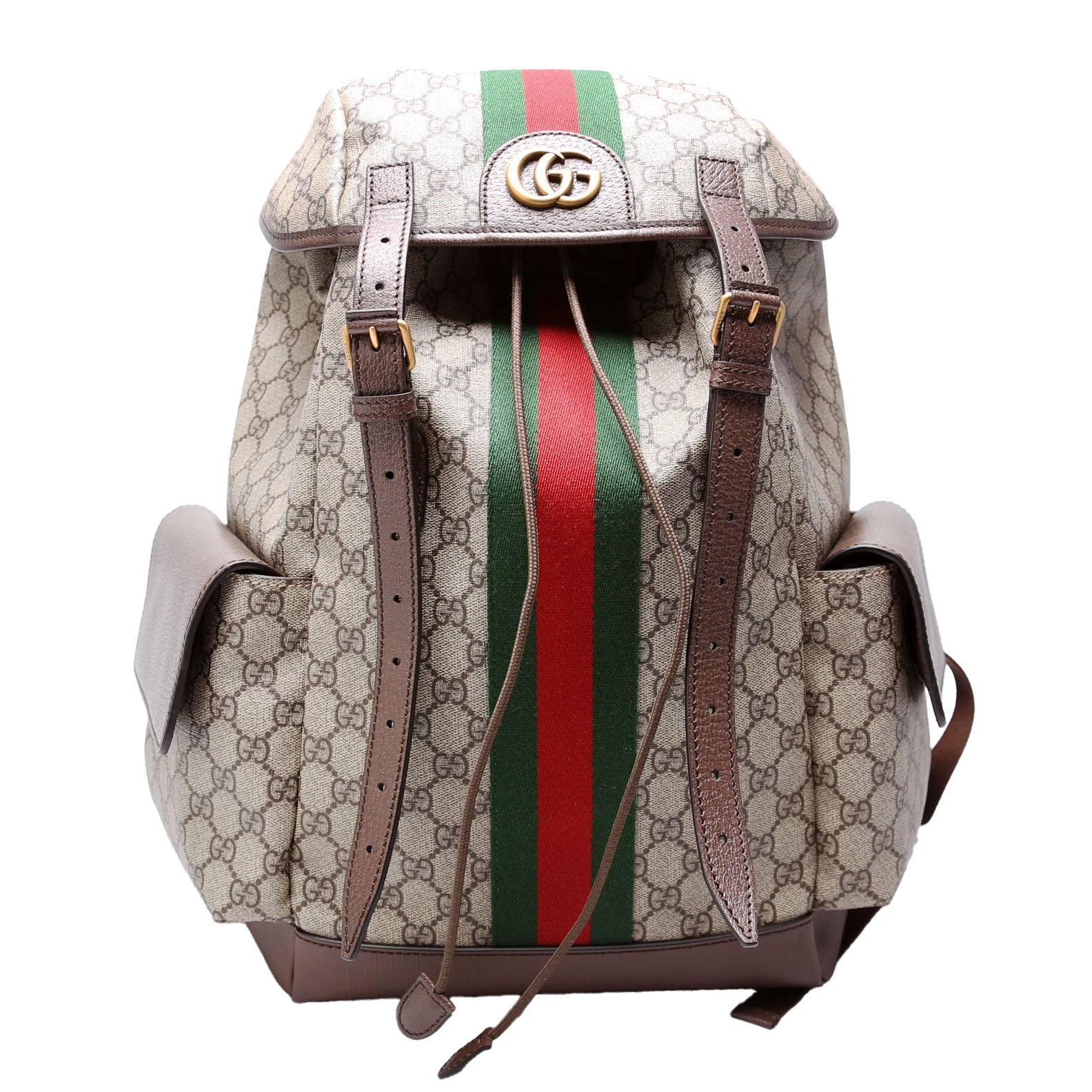 598140 Ophidia Leather Double Buckle Backpack Medium