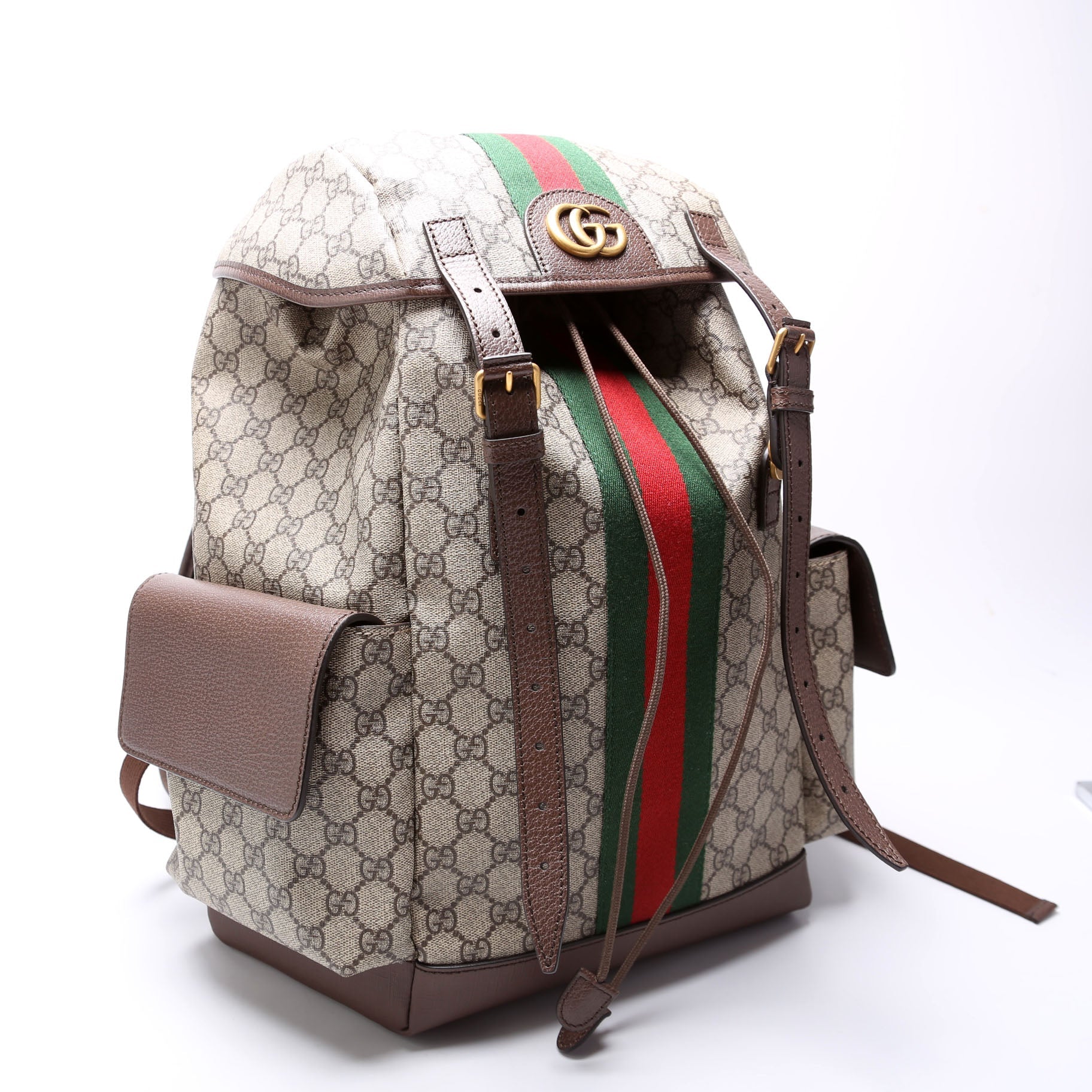 598140 Ophidia Leather Double Buckle Backpack Medium