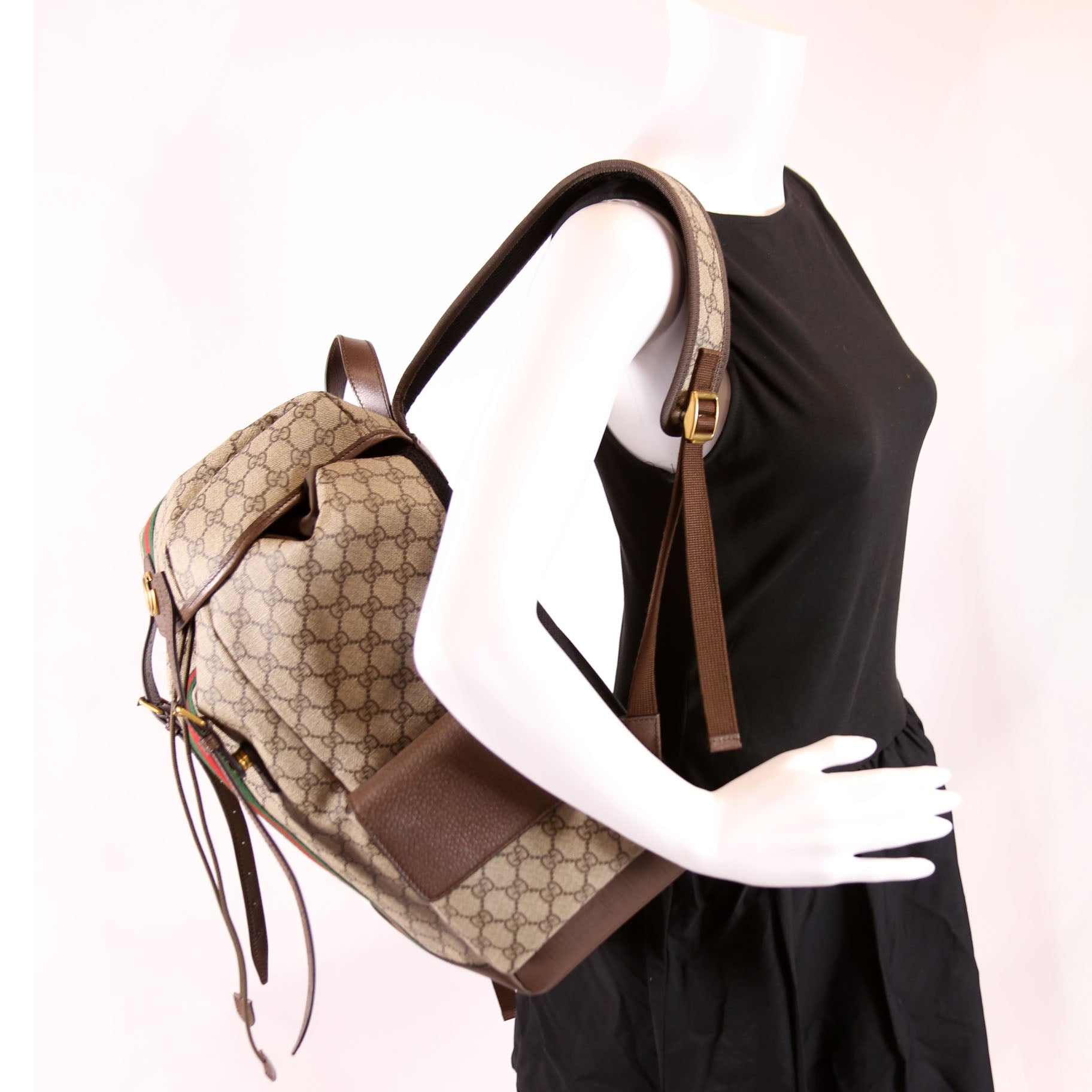 598140 Ophidia Leather Double Buckle Backpack Medium
