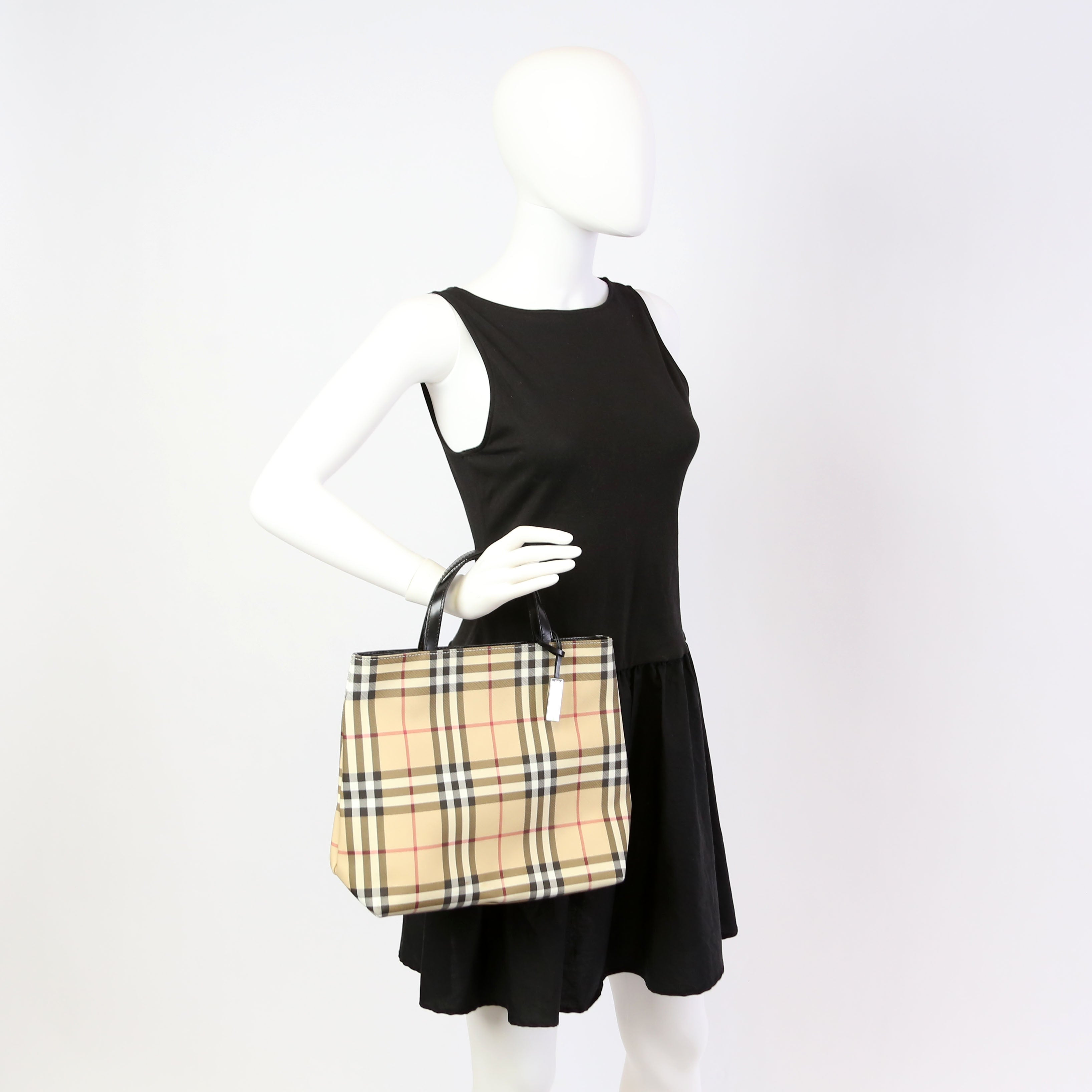 Nova Check Coated Canvas Tote Tan/Black