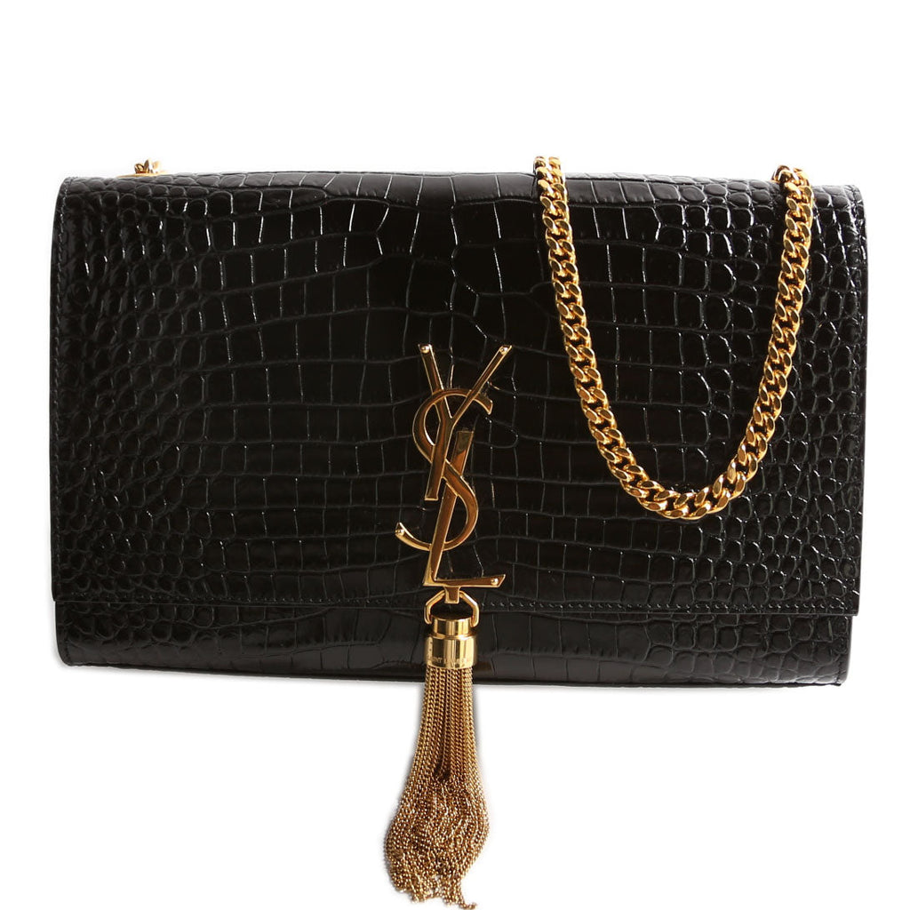 Kate Tassel Satchel Medium Crocodile Embossed 354119 Black