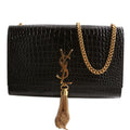 Kate Tassel Satchel Medium Crocodile Embossed 354119 Black