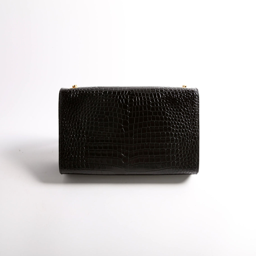 Kate Tassel Satchel Medium Crocodile Embossed 354119 Black