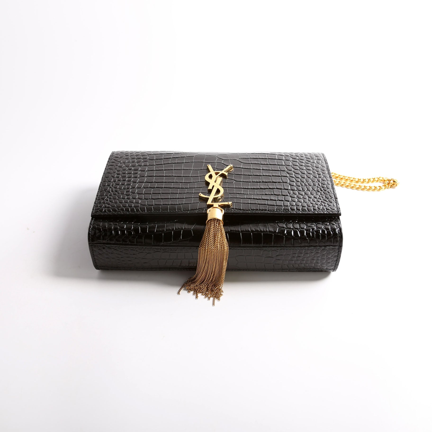 Kate Tassel Satchel Medium Crocodile Embossed 354119 Black
