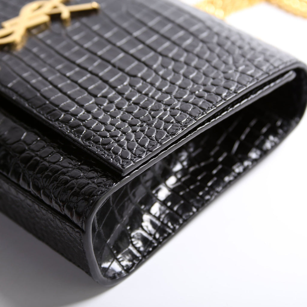 Kate Tassel Satchel Medium Crocodile Embossed 354119 Black
