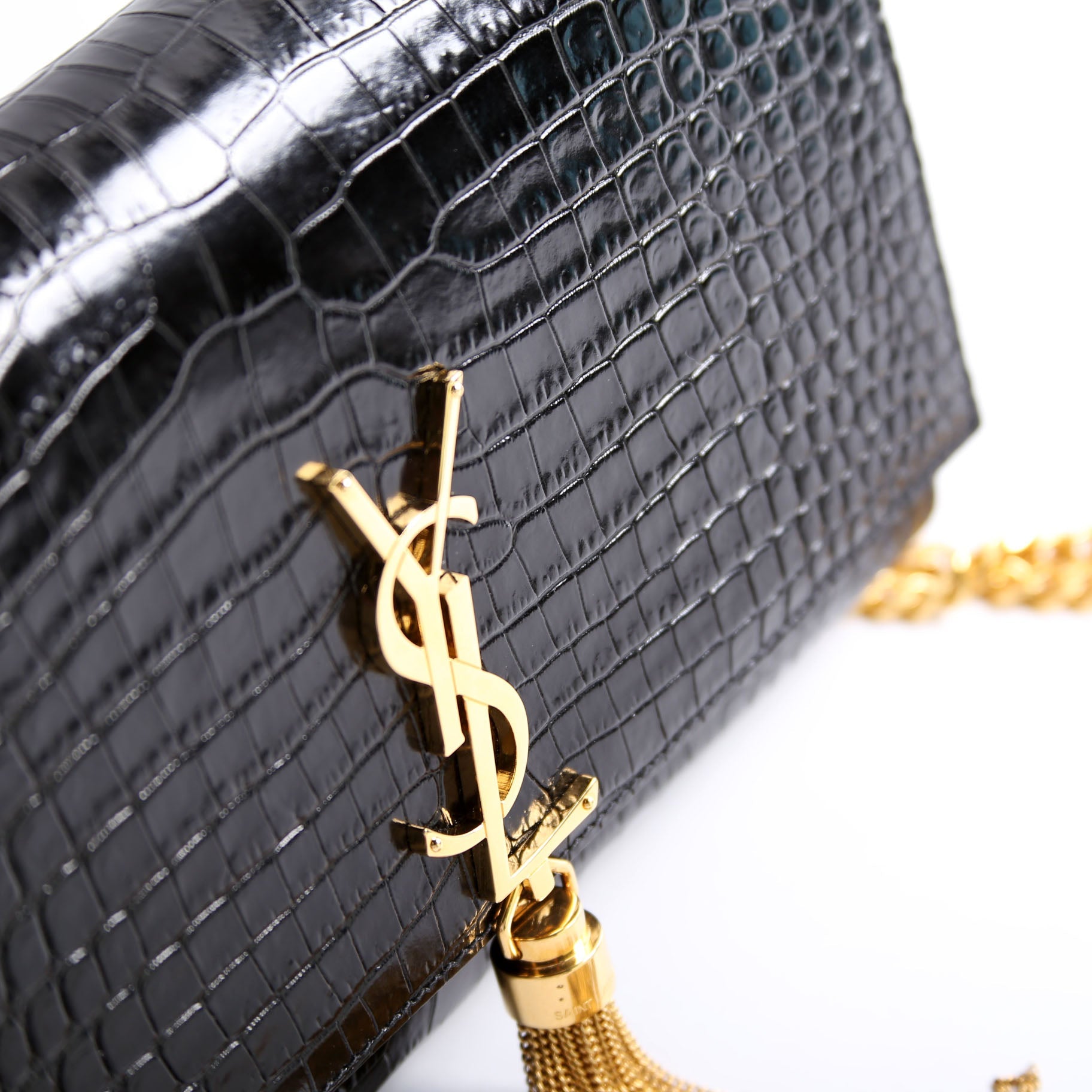 Kate Tassel Satchel Medium Crocodile Embossed 354119 Black