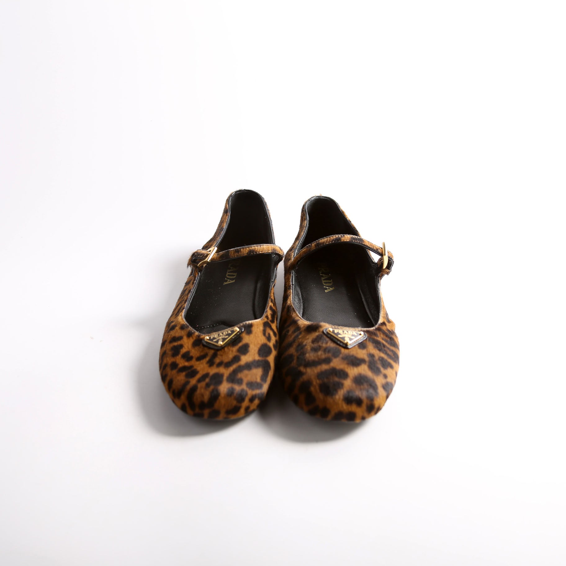 Triangle Logo Ballerina Flats Leopard Pony Hair Size 40