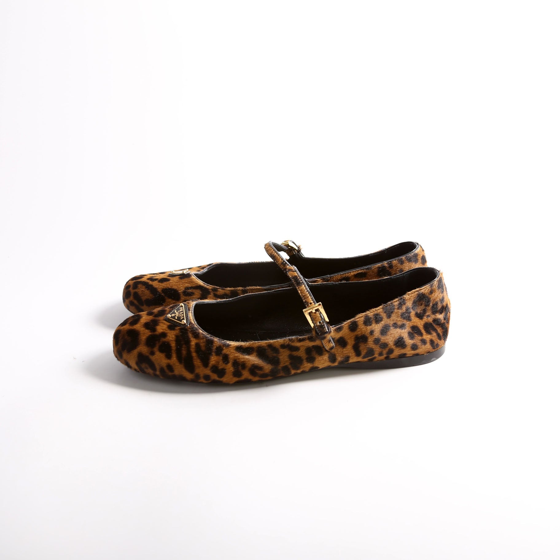 Triangle Logo Ballerina Flats Leopard Pony Hair Size 40