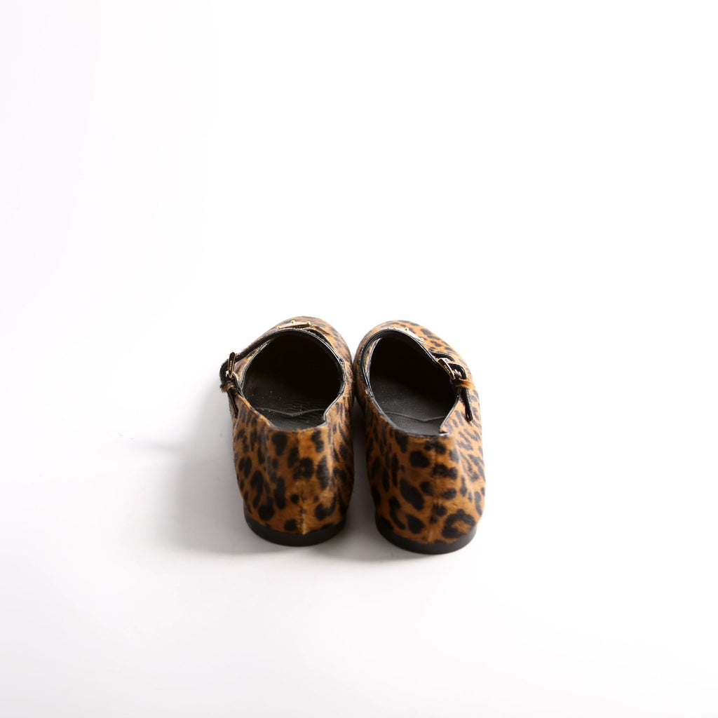 Triangle Logo Ballerina Flats Leopard Pony Hair Size 40