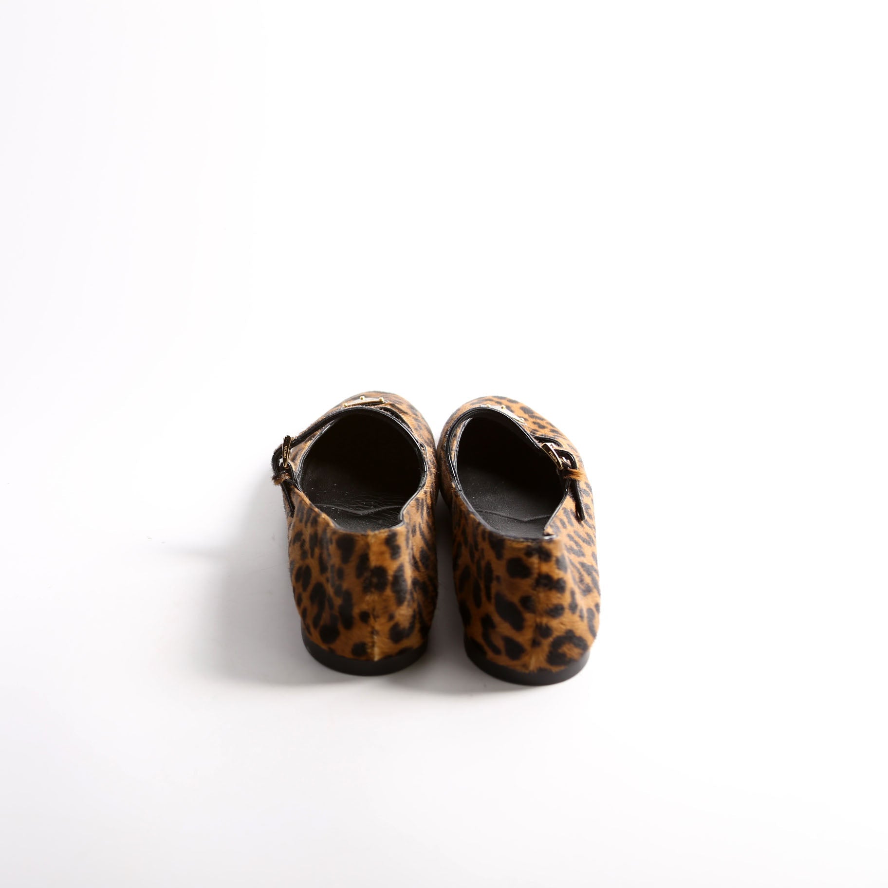Triangle Logo Ballerina Flats Leopard Pony Hair Size 40