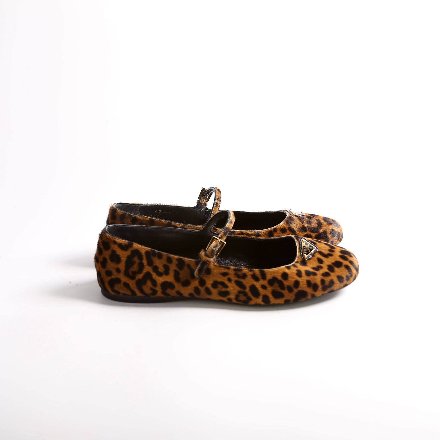 Triangle Logo Ballerina Flats Leopard Pony Hair Size 40