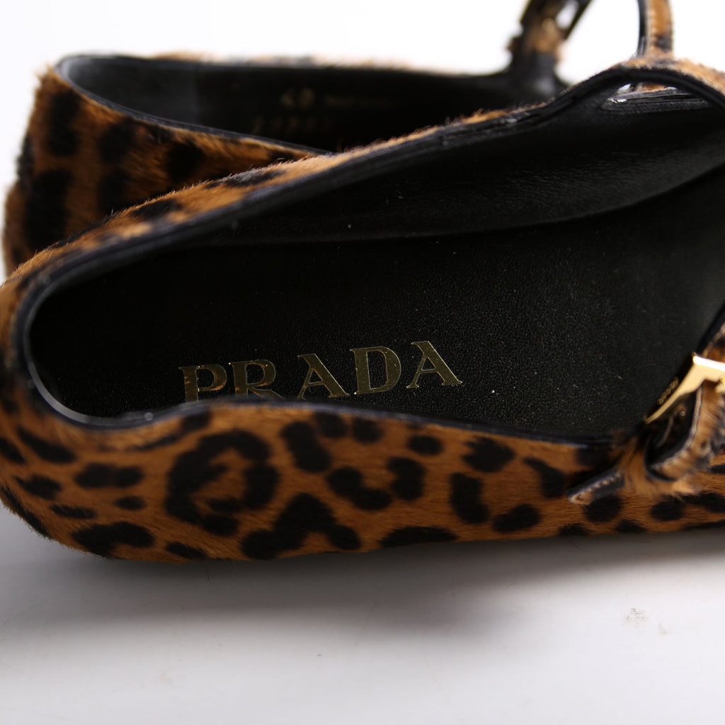 Triangle Logo Ballerina Flats Leopard Pony Hair Size 40