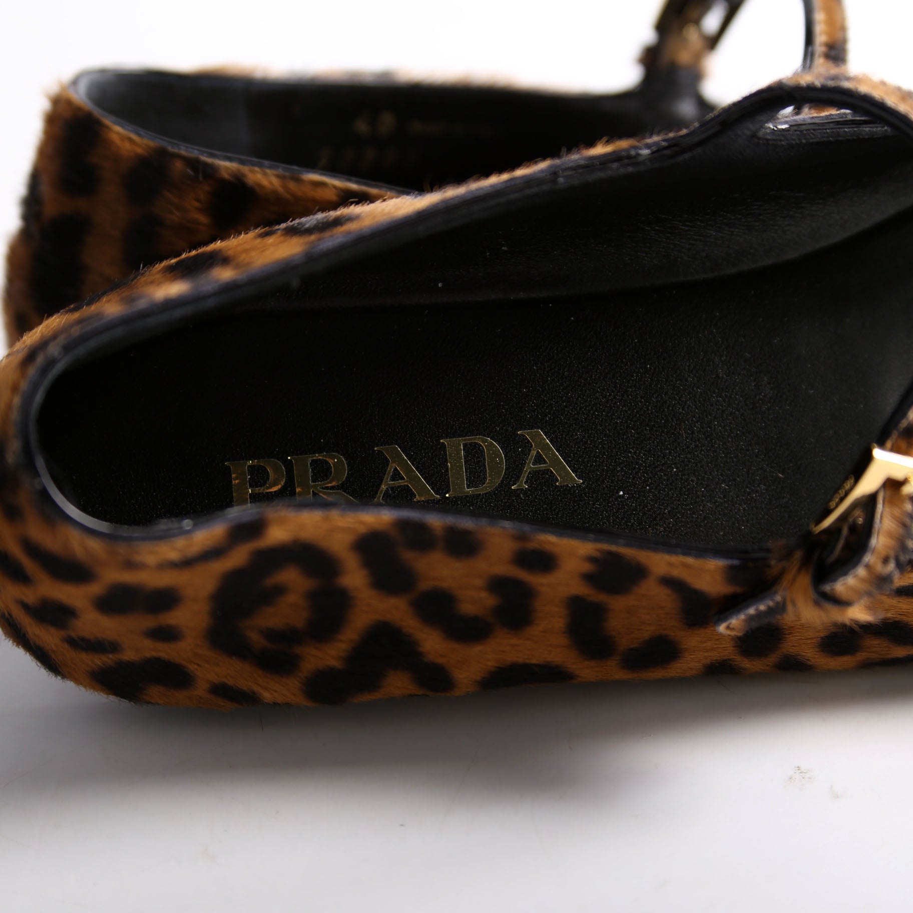 Triangle Logo Ballerina Flats Leopard Pony Hair Size 40