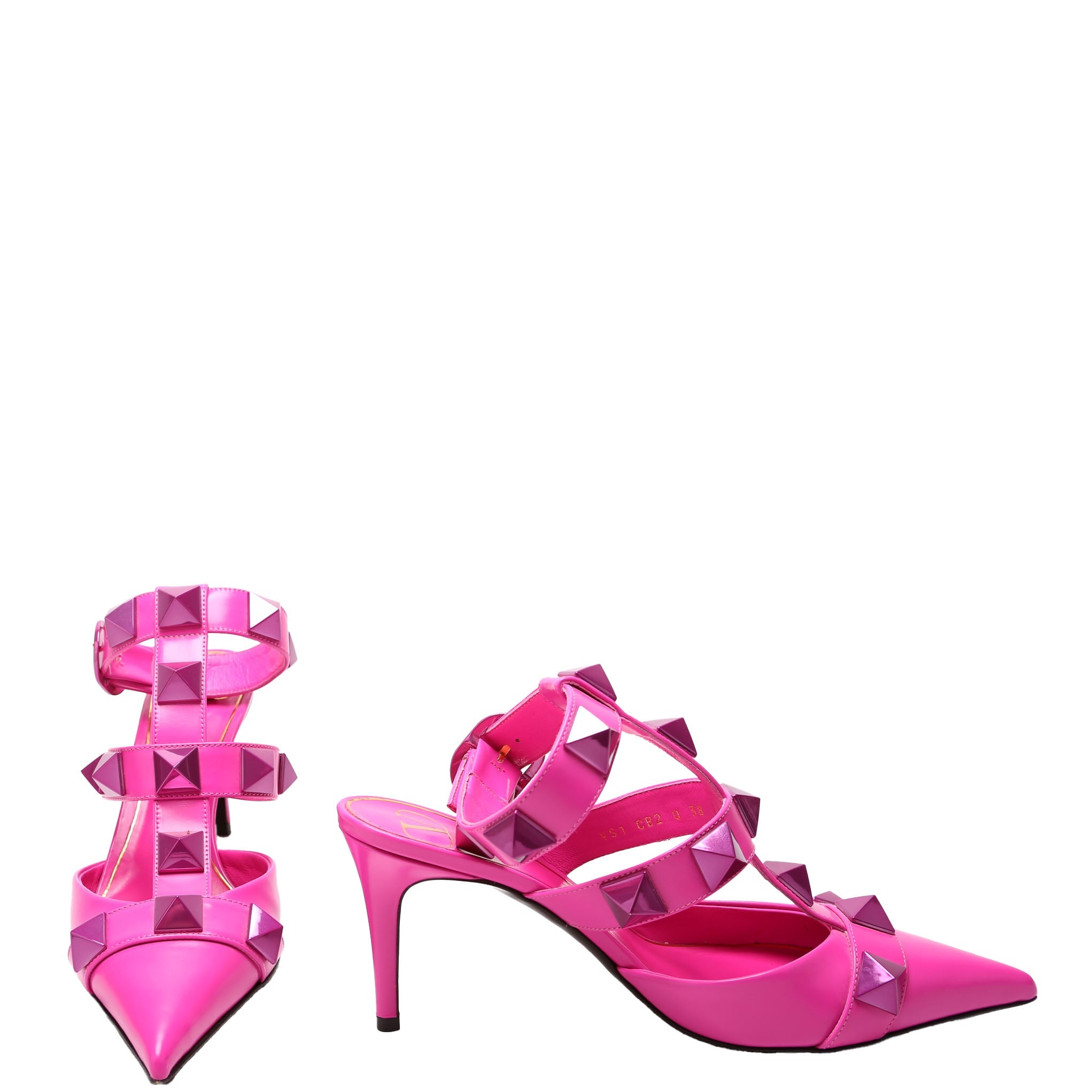 Roman Stud Ankle Strap Pumps Size 38 Pink