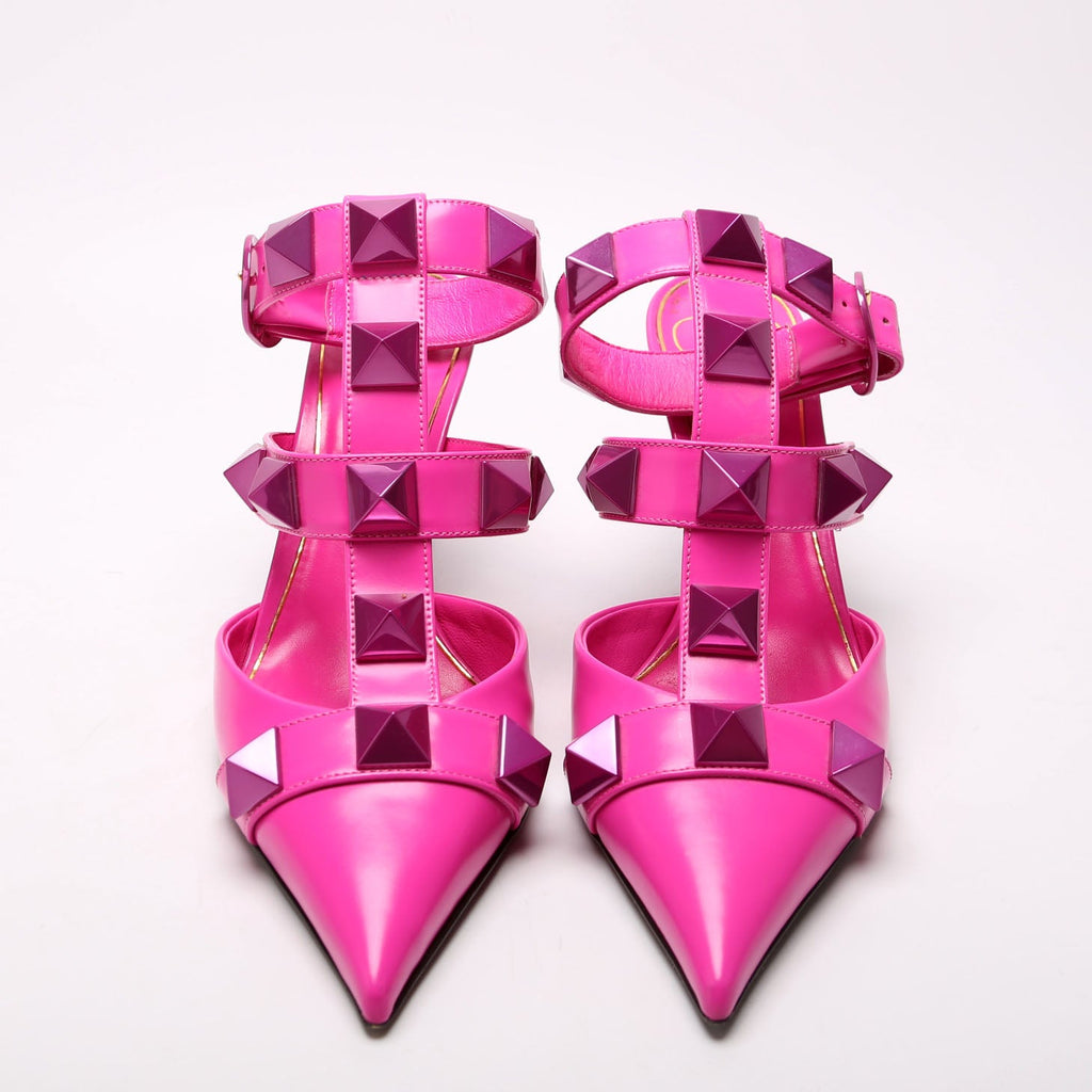 Roman Stud Ankle Strap Pumps Size 38 Pink