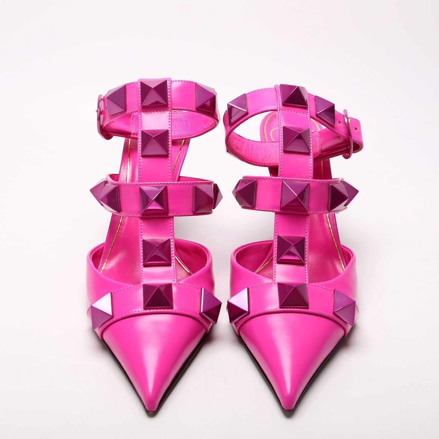 Roman Stud Ankle Strap Pumps Size 38 Pink