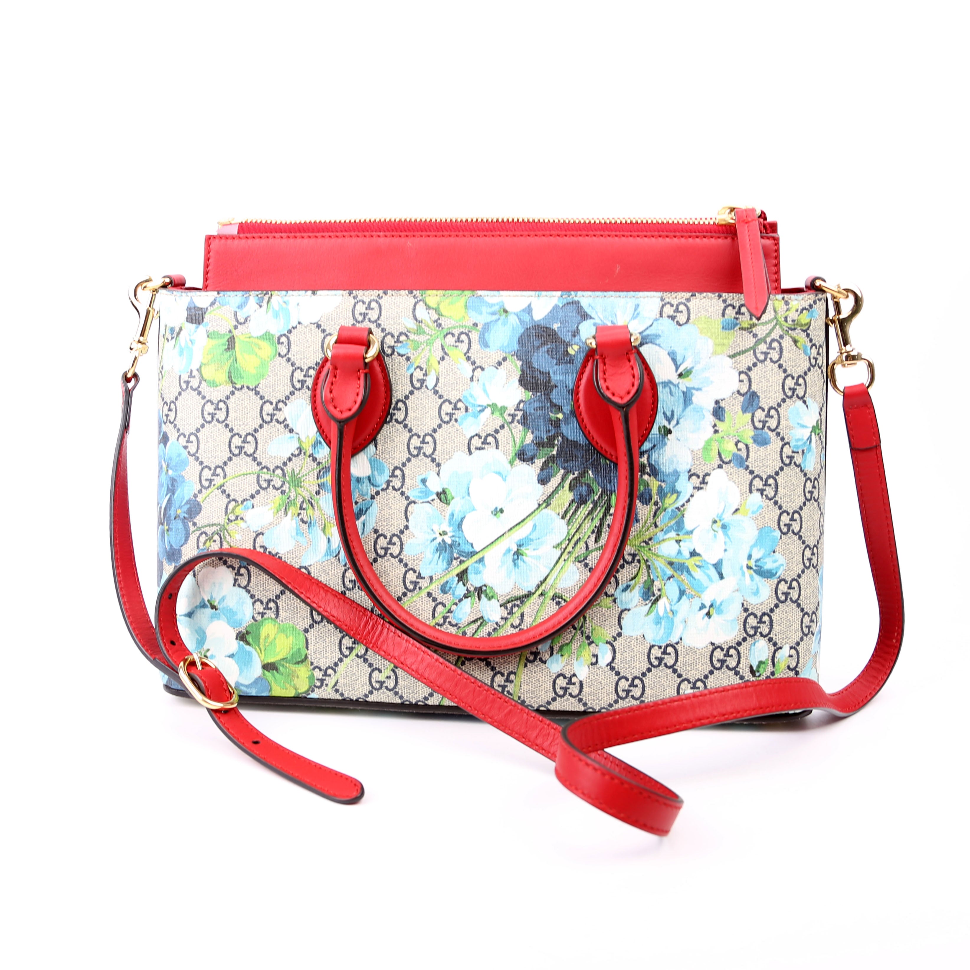 409534 GG Blooms Small Zip Tote Red