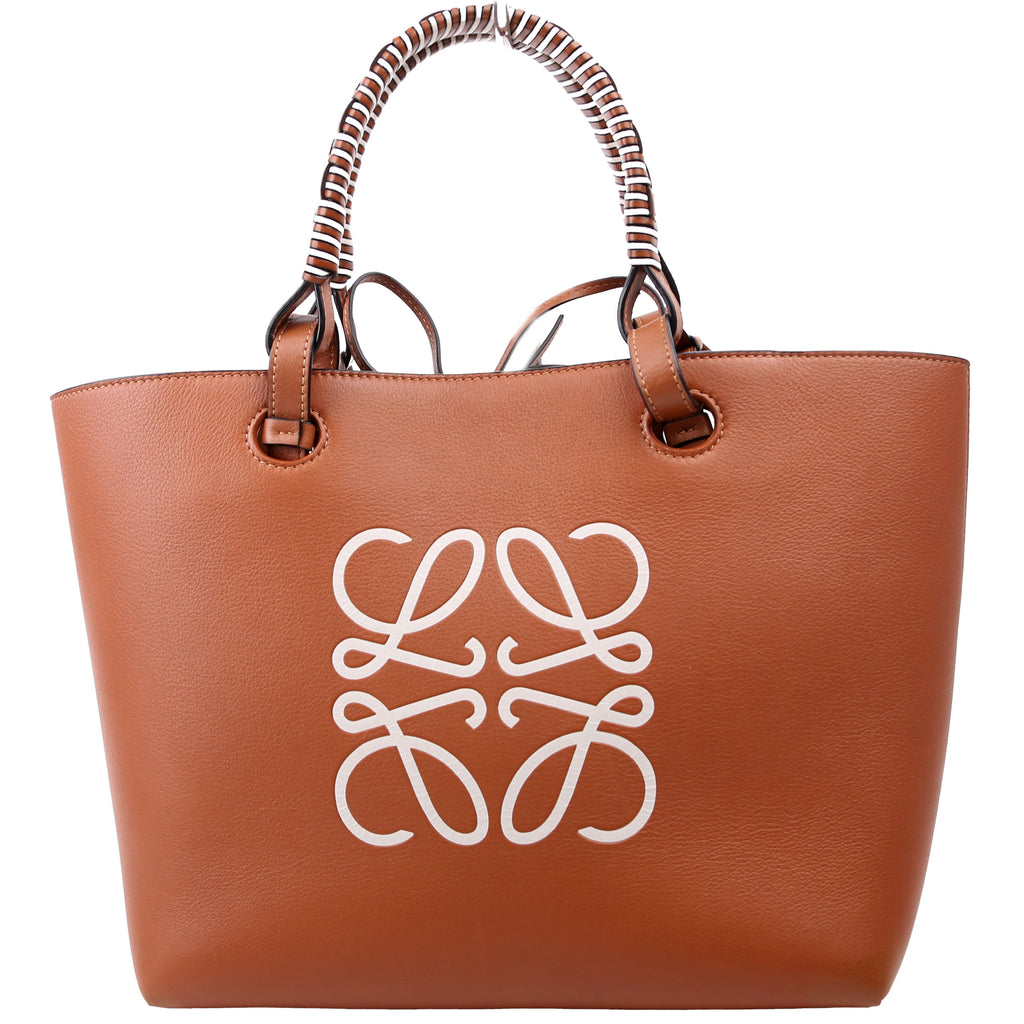 Anagram Smooth Calfskin Small Tote Brown