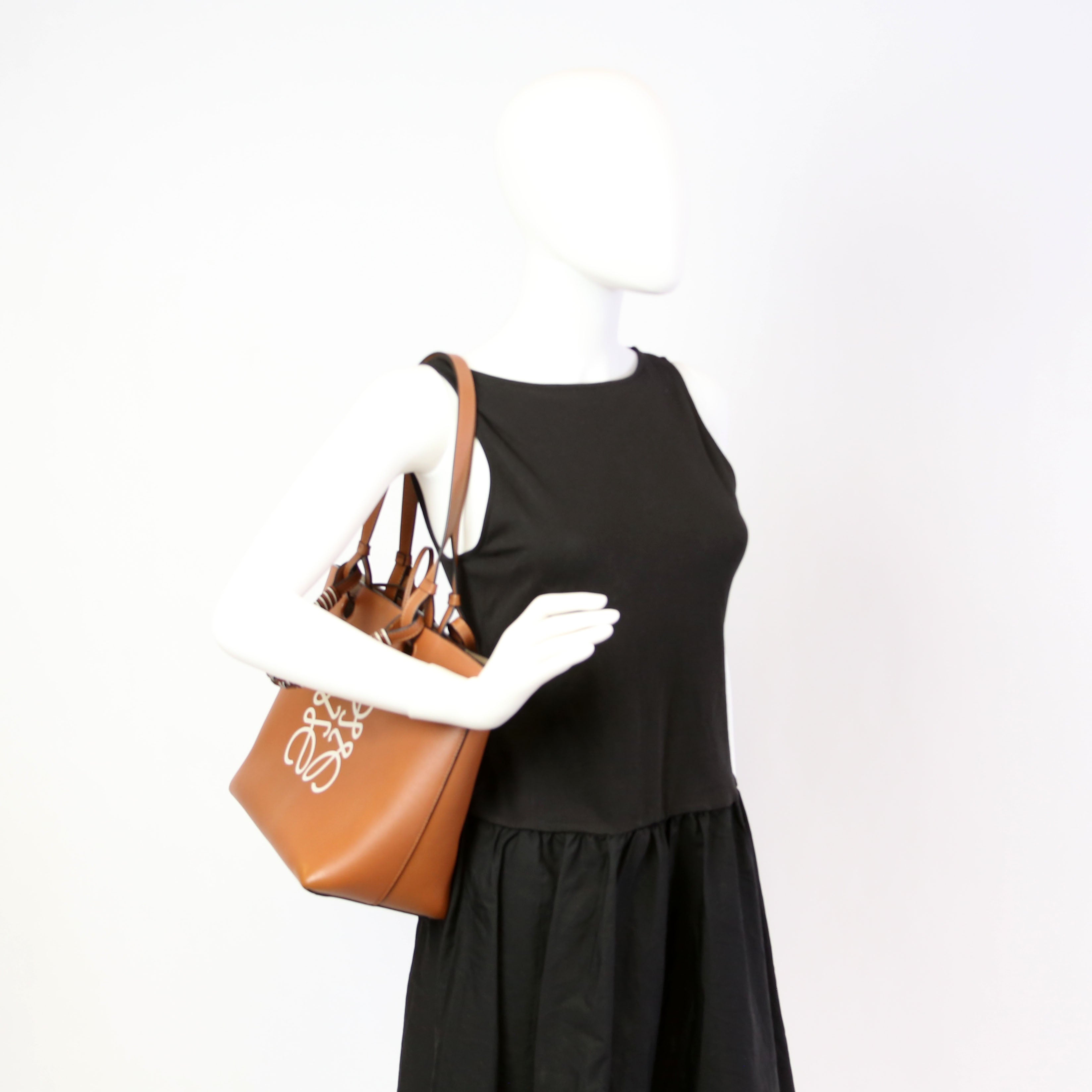Anagram Smooth Calfskin Small Tote Brown