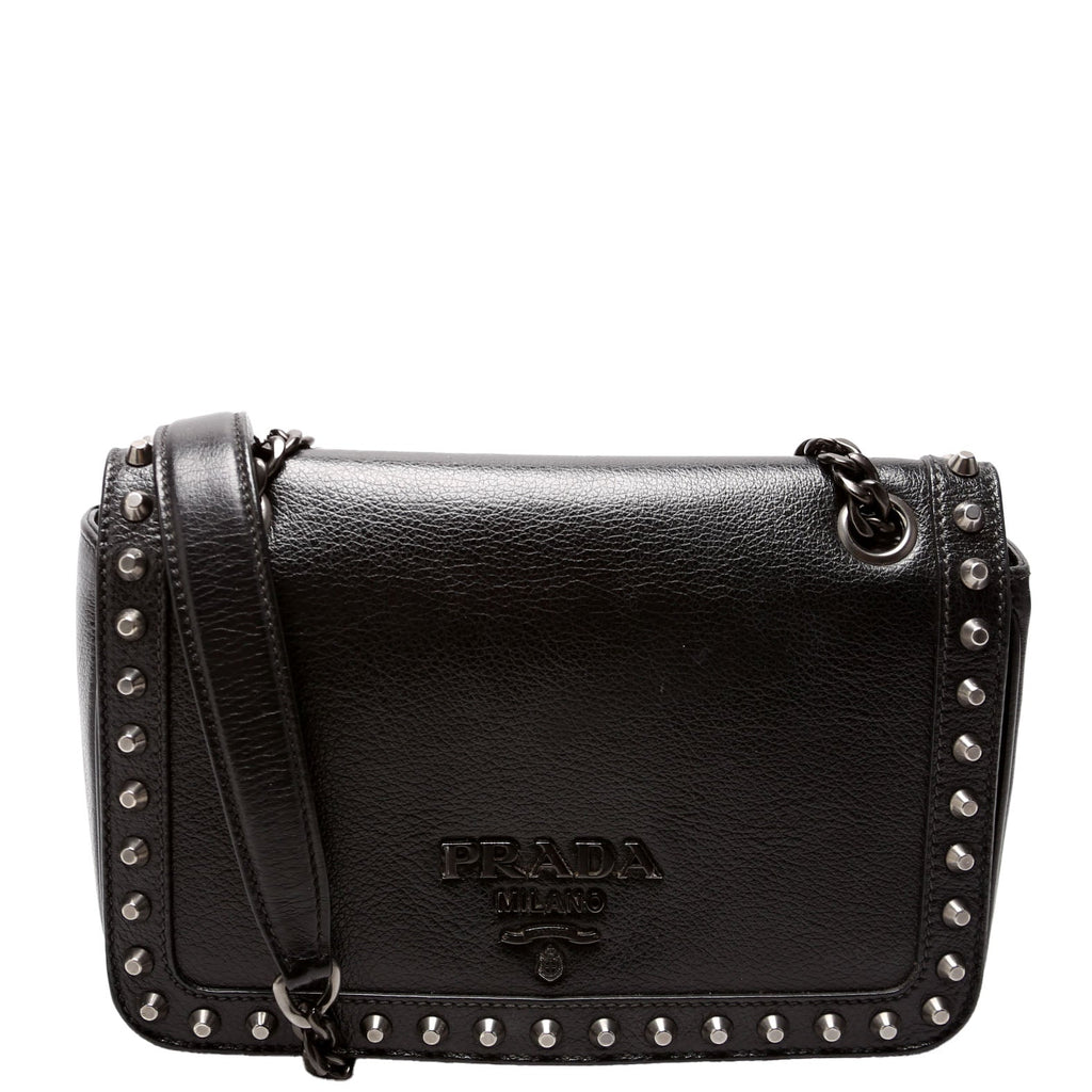 1BD147 Glace Calfskin Studded Crossbody Black