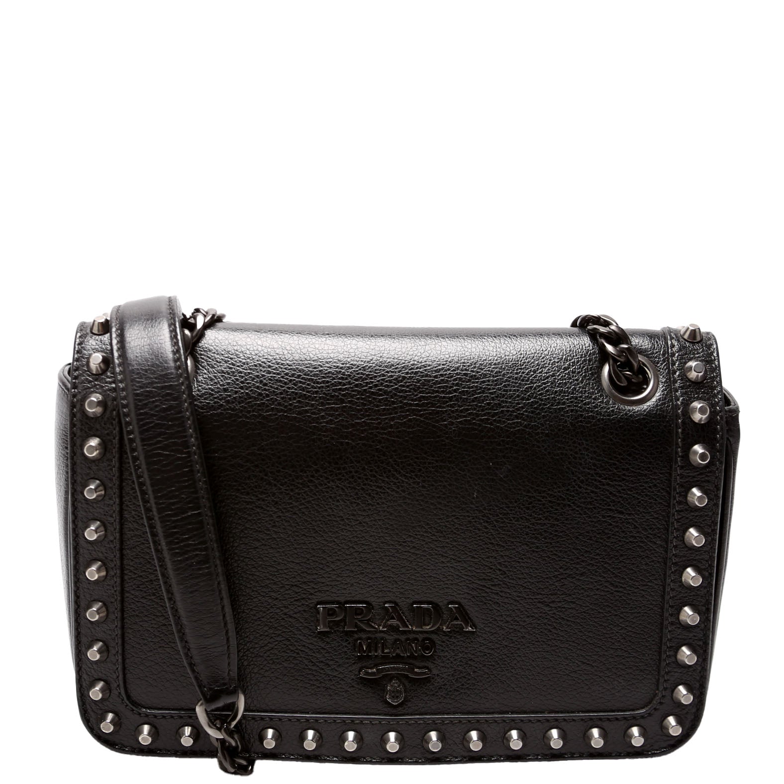 1BD147 Glace Calfskin Studded Crossbody Black