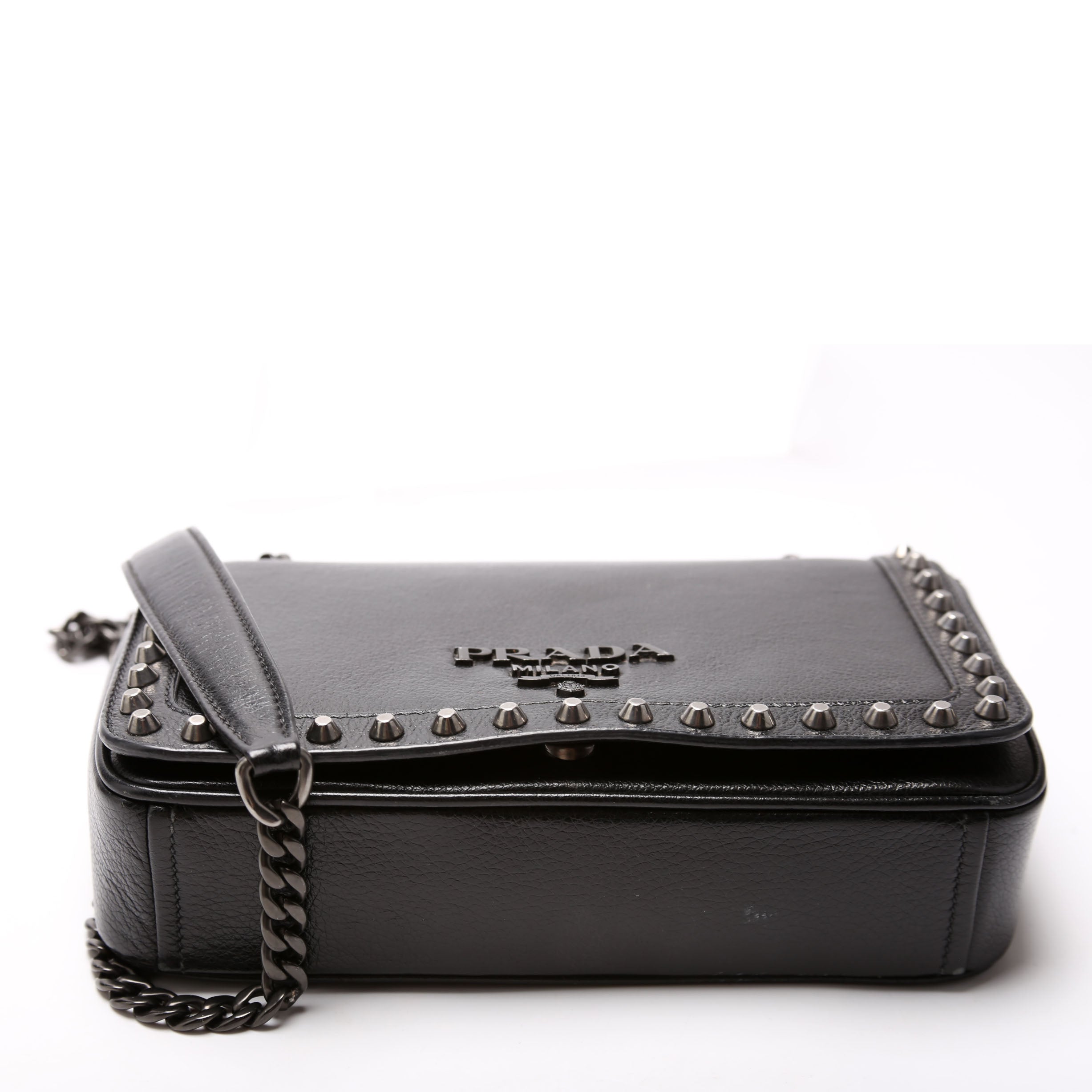 1BD147 Glace Calfskin Studded Crossbody Black