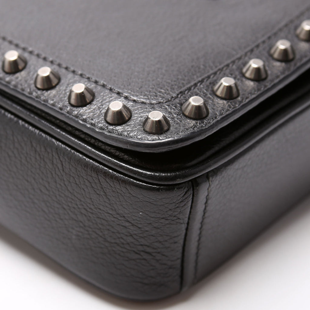 1BD147 Glace Calfskin Studded Crossbody Black