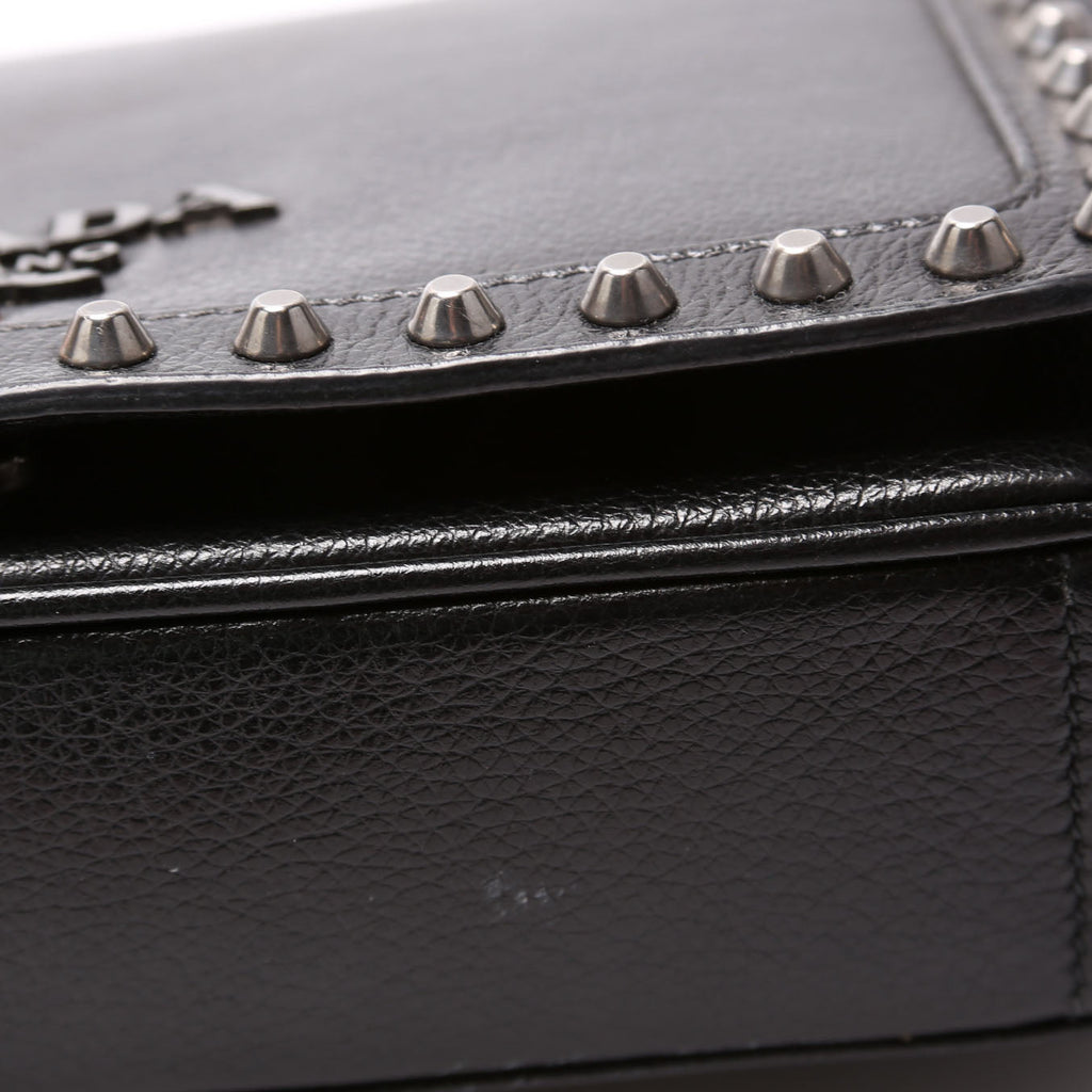 1BD147 Glace Calfskin Studded Crossbody Black