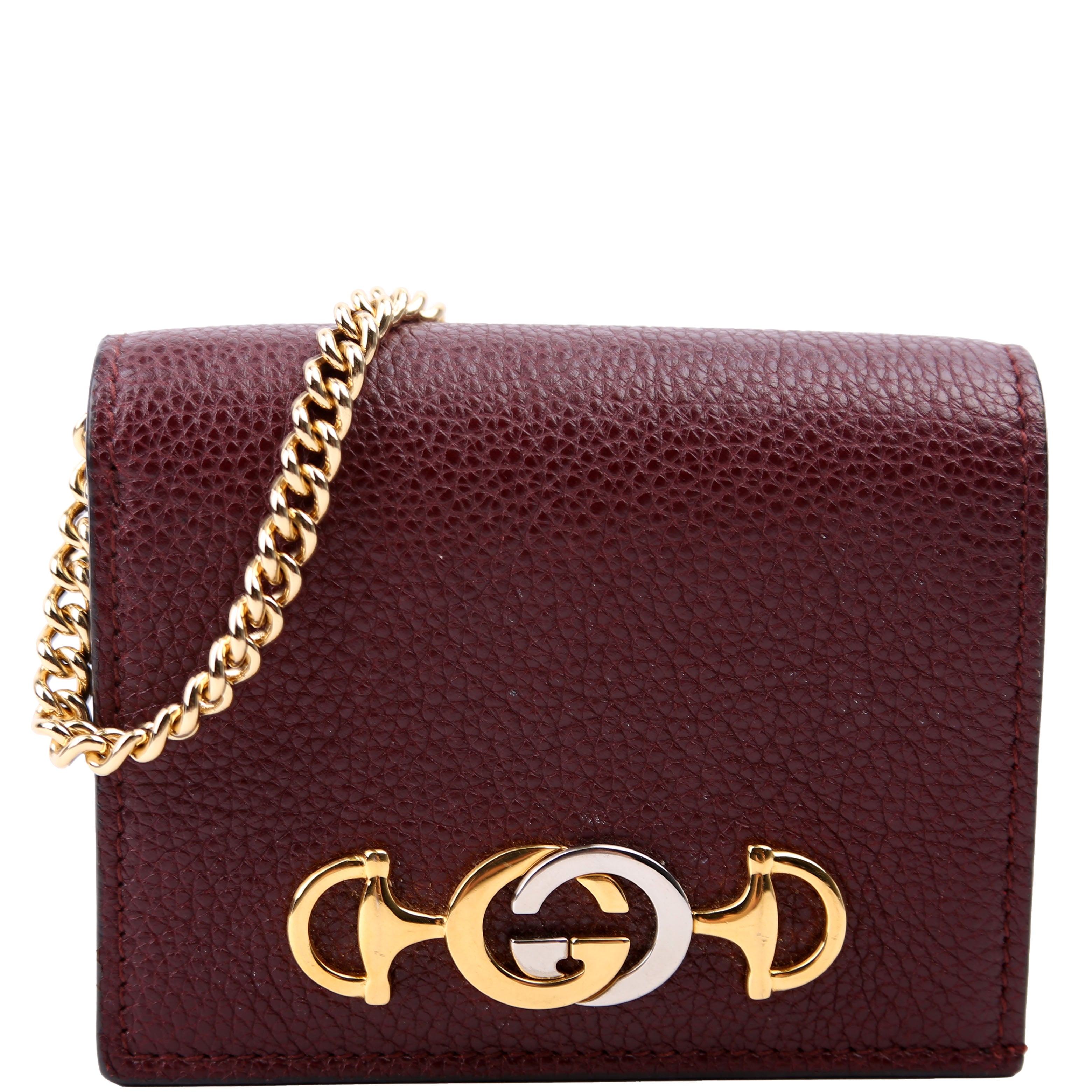570660 Zumi Leather Card Case with Chain Burgundy