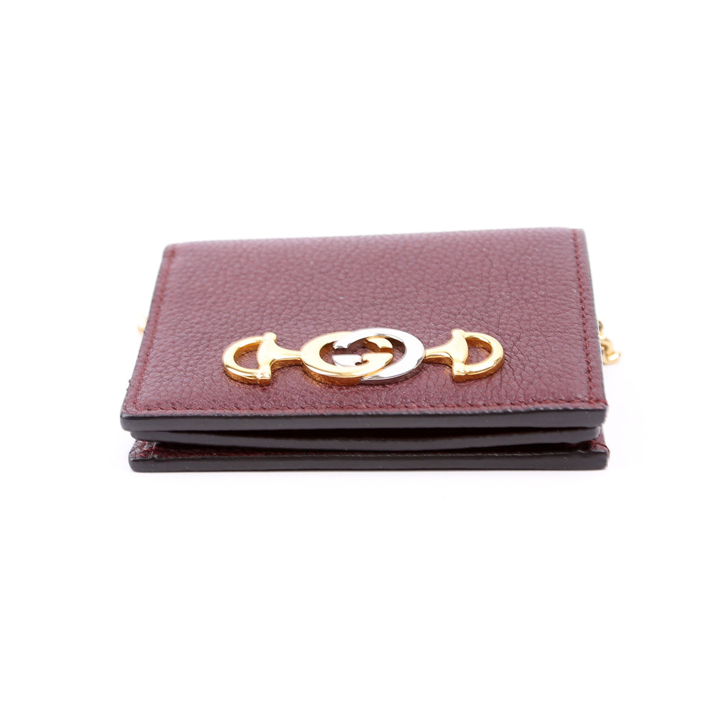 570660 Zumi Leather Card Case with Chain Burgundy