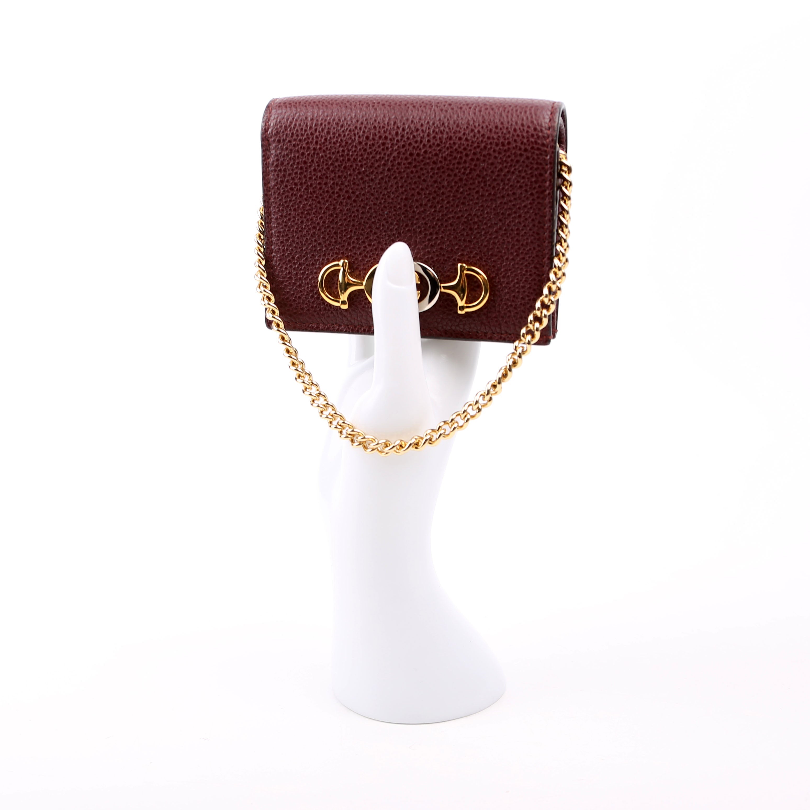 570660 Zumi Leather Card Case with Chain Burgundy