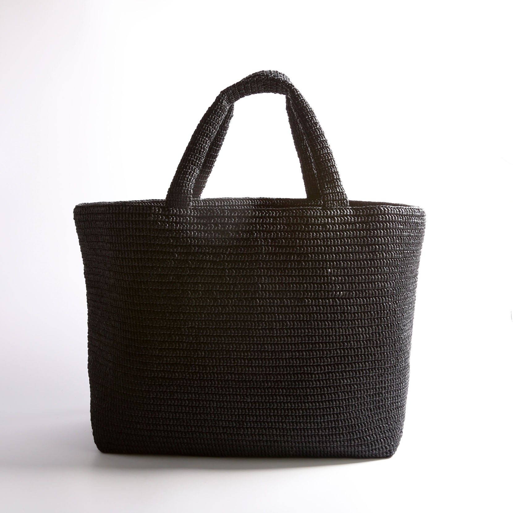 Tonal Raffia Tote Black