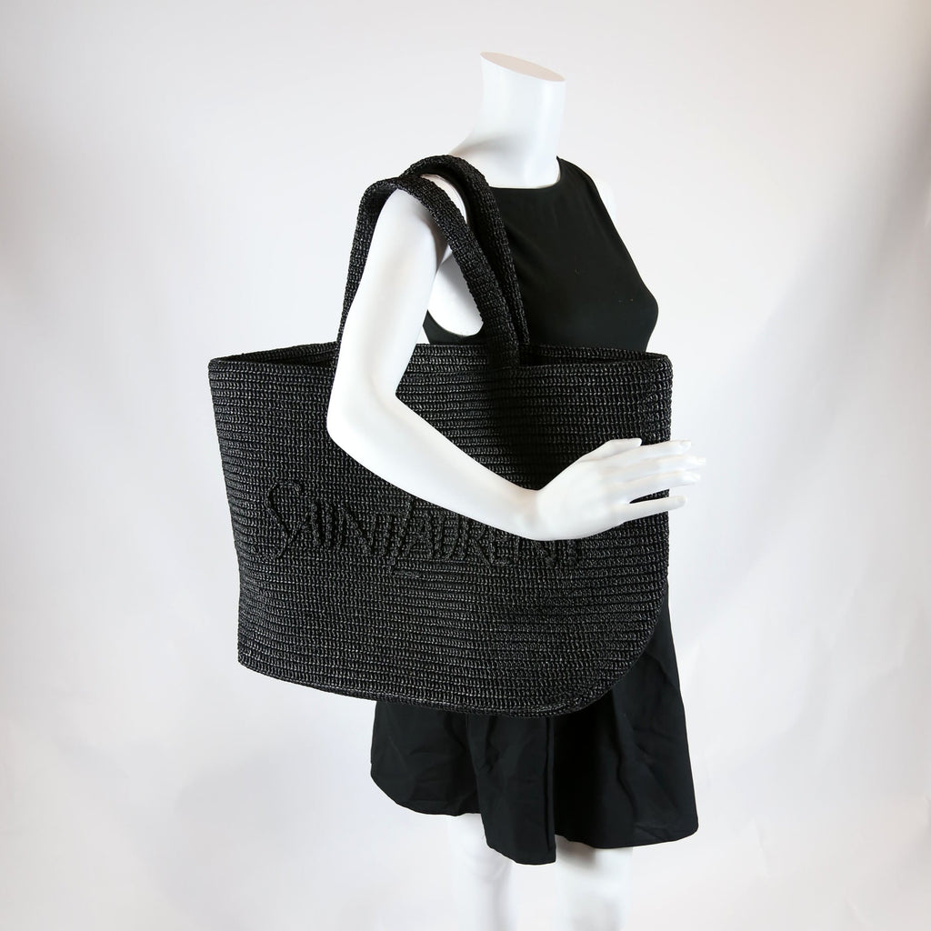 Tonal Raffia Tote Black