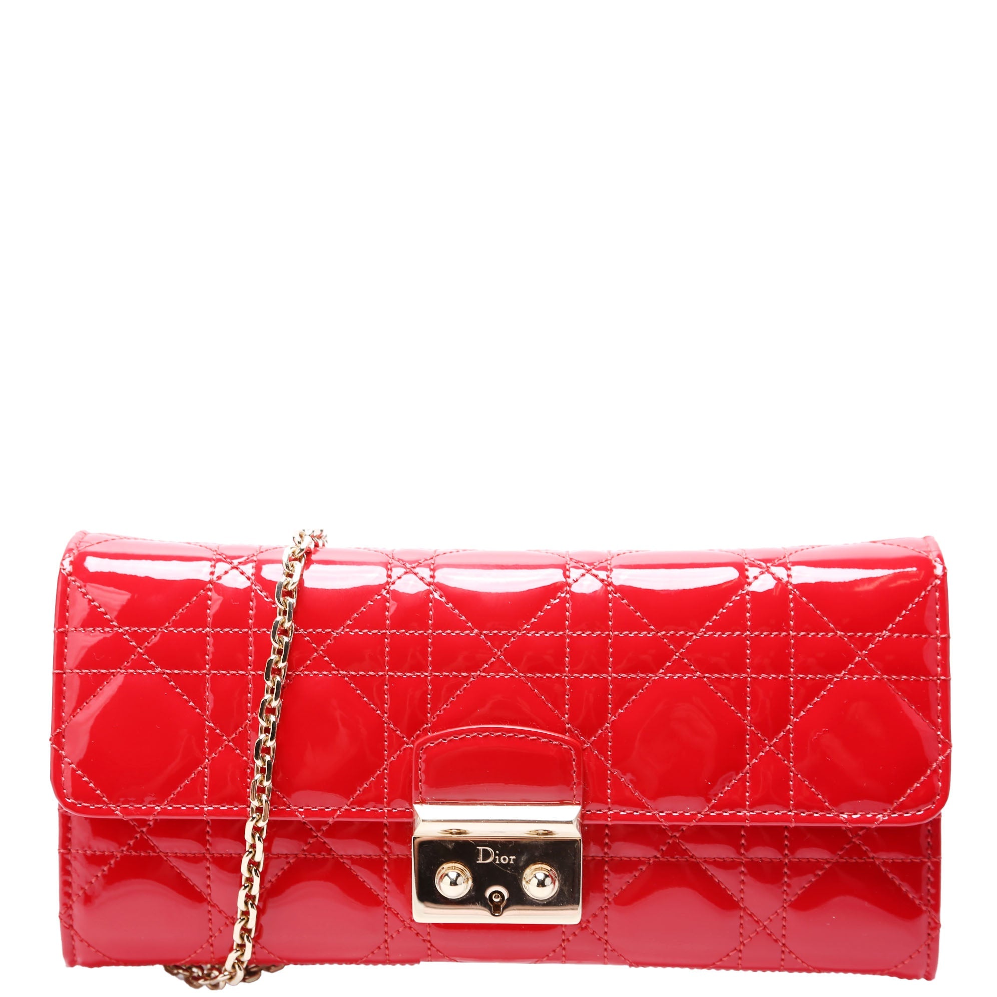 Patent Cannage Miss Dior Chain Wallet Red