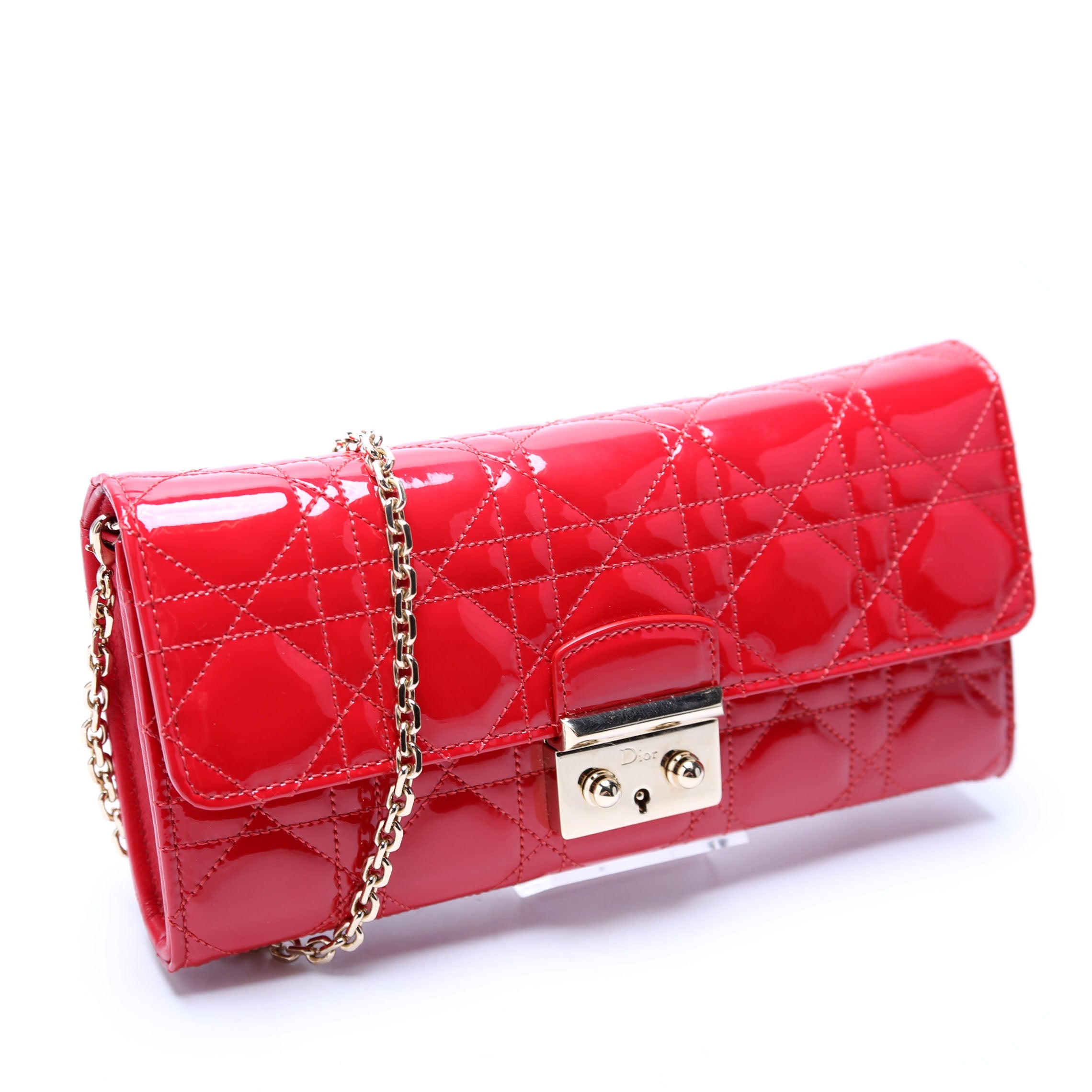 Patent Cannage Miss Dior Chain Wallet Red