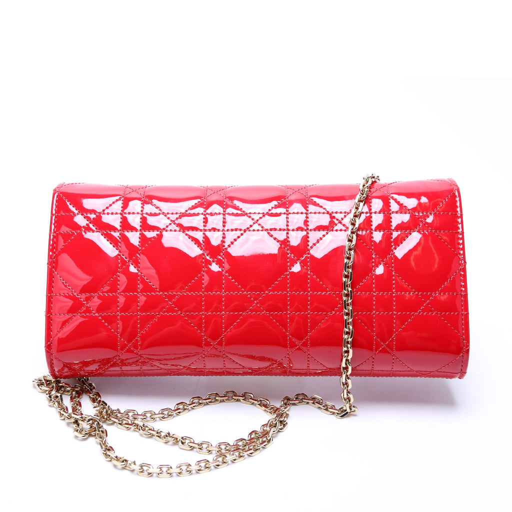 Patent Cannage Miss Dior Chain Wallet Red